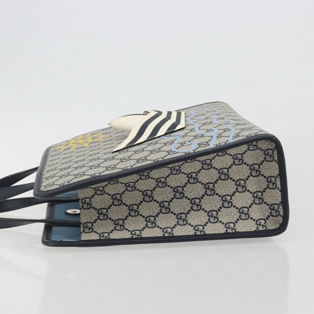 GUCCI GG Supreme Hand Bag PVC Navy Gold Auth 195213M