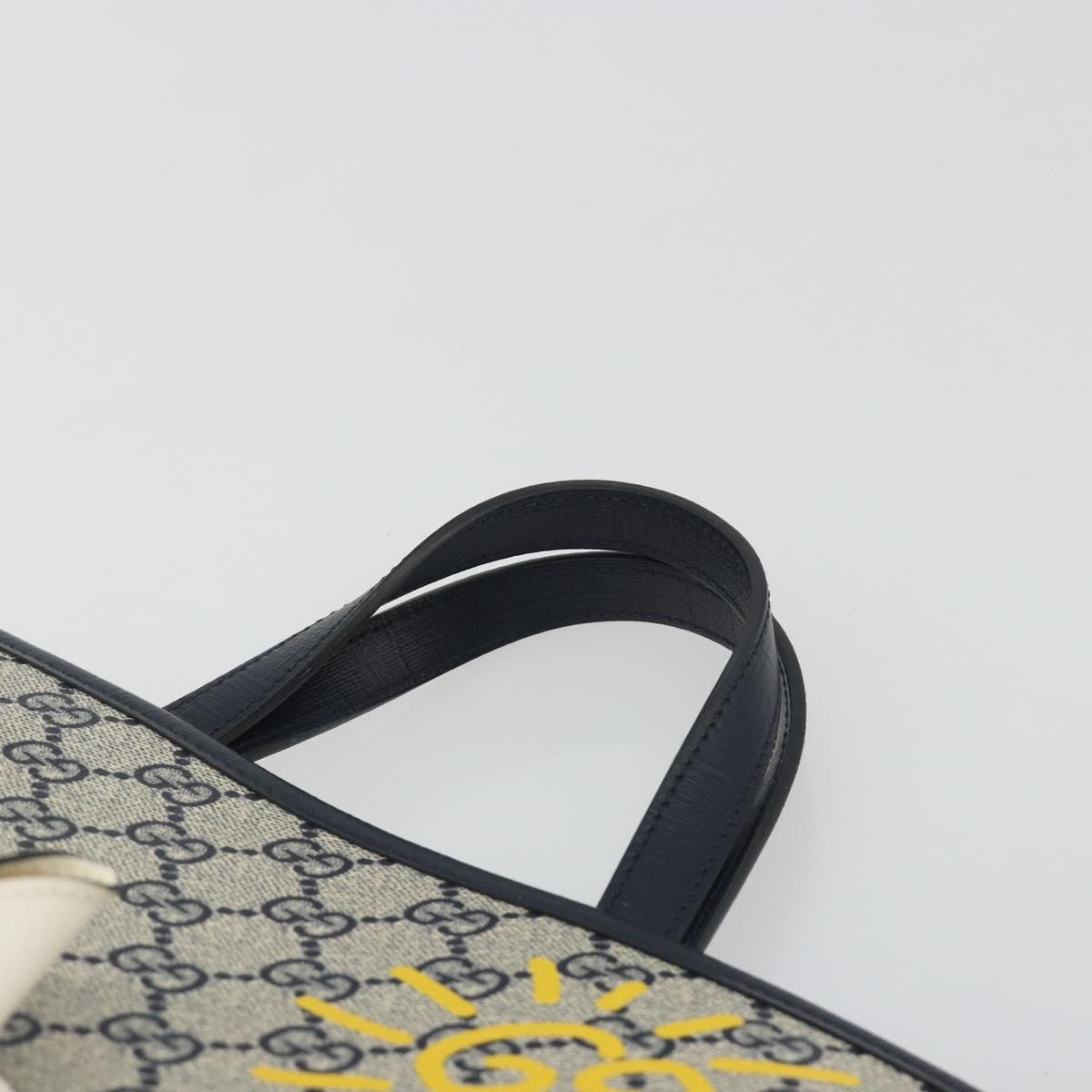GUCCI GG Supreme Hand Bag PVC Navy Gold Auth 195213M