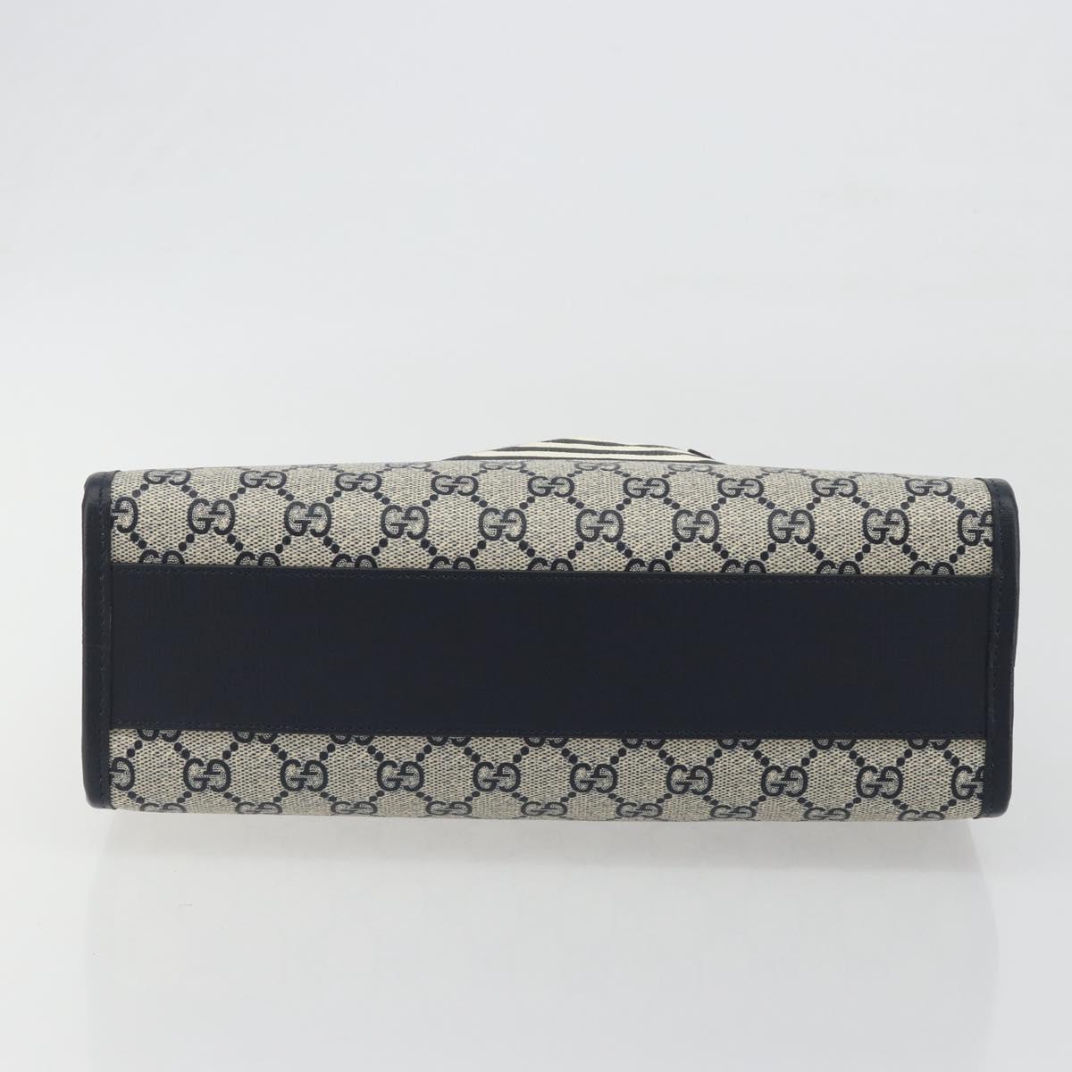 GUCCI GG Supreme Hand Bag PVC Navy Gold Auth 195213M