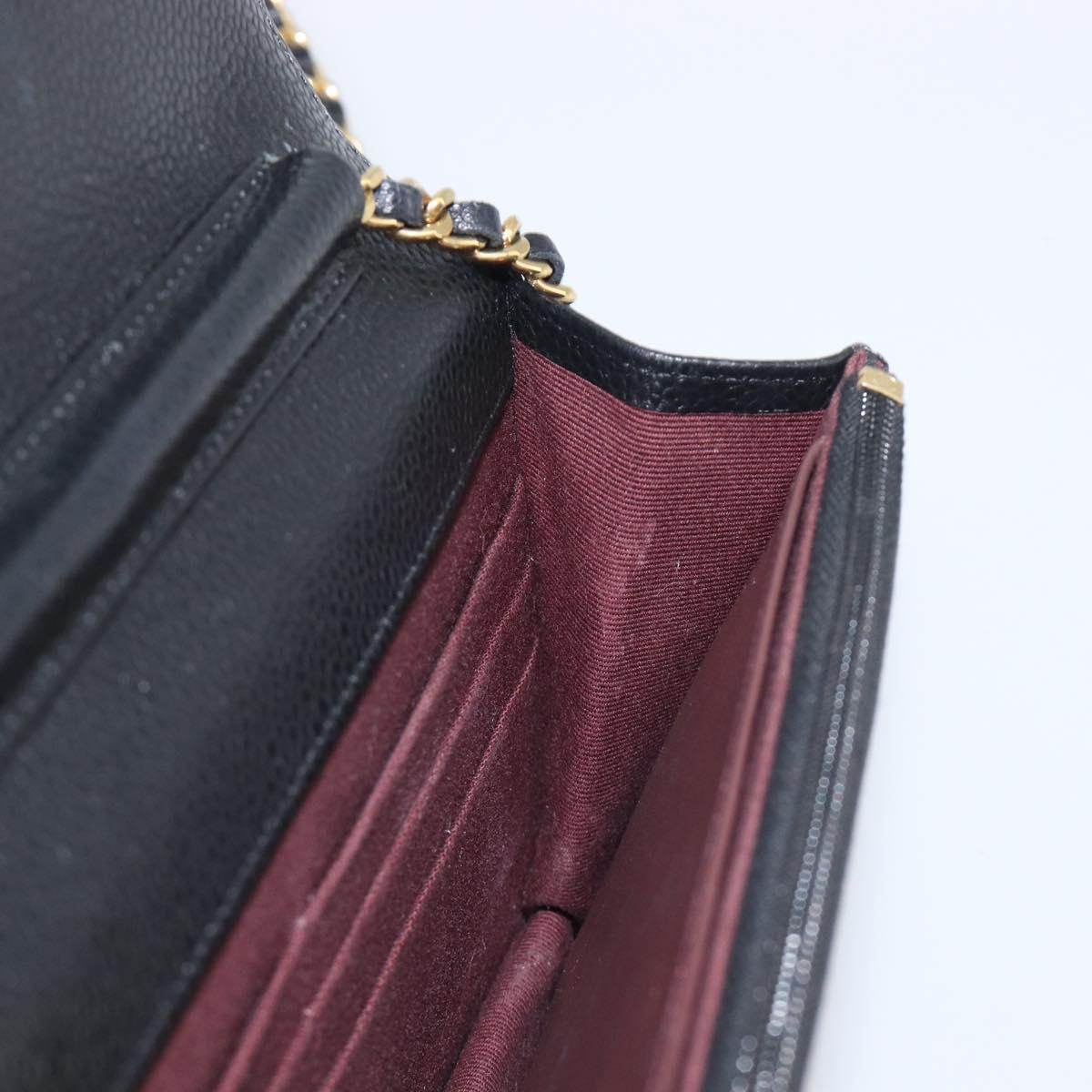 CHANEL Chain Wallet Matelasse Bag Caviar Skin Black Gold CC Auth 195222V