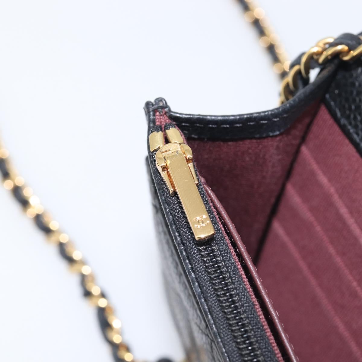 CHANEL Chain Wallet Matelasse Bag Caviar Skin Black Gold CC Auth 195222V
