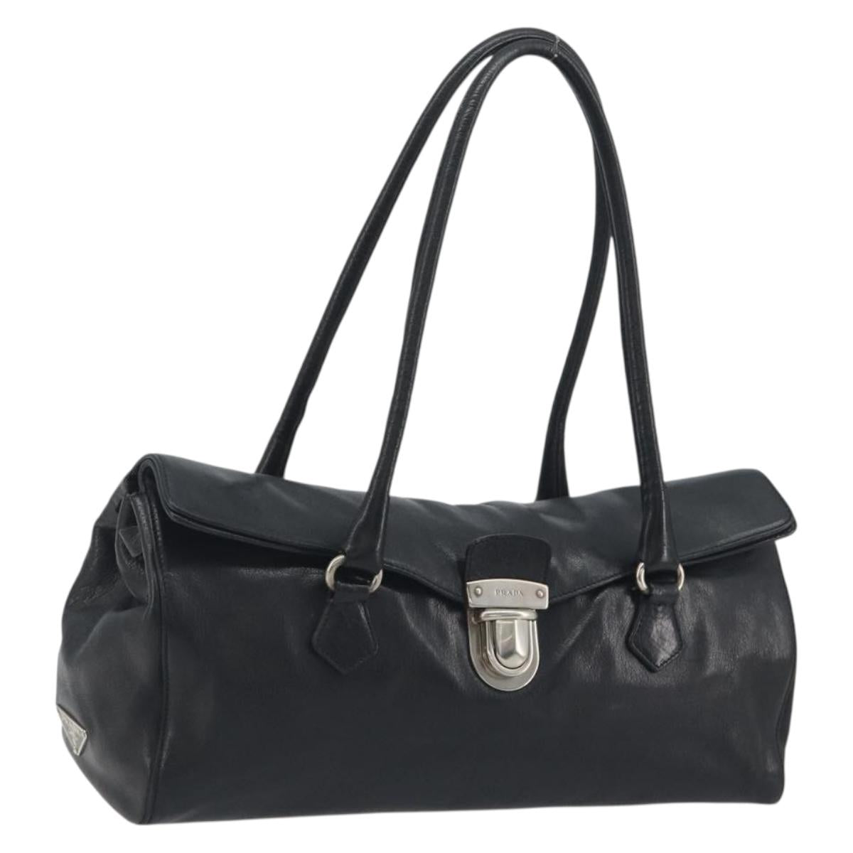 PRADA Shoulder Bag Leather Black Silver Auth 195224V