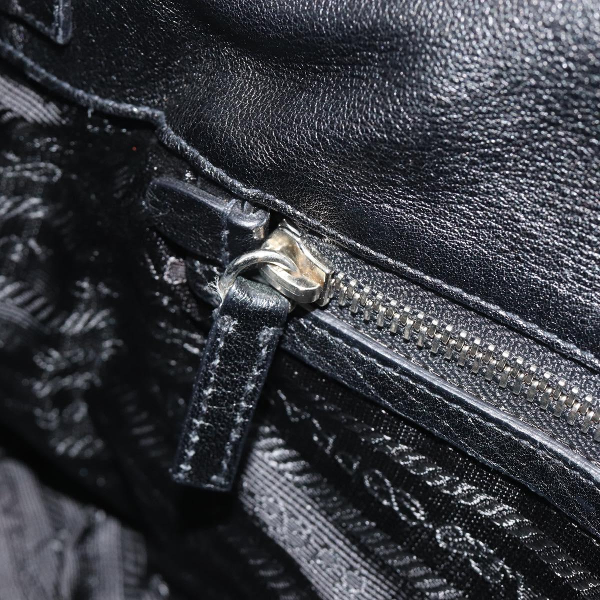 PRADA Shoulder Bag Leather Black Silver Auth 195224V