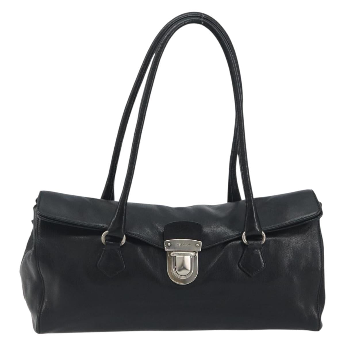 PRADA Shoulder Bag Leather Black Silver Auth 195224V