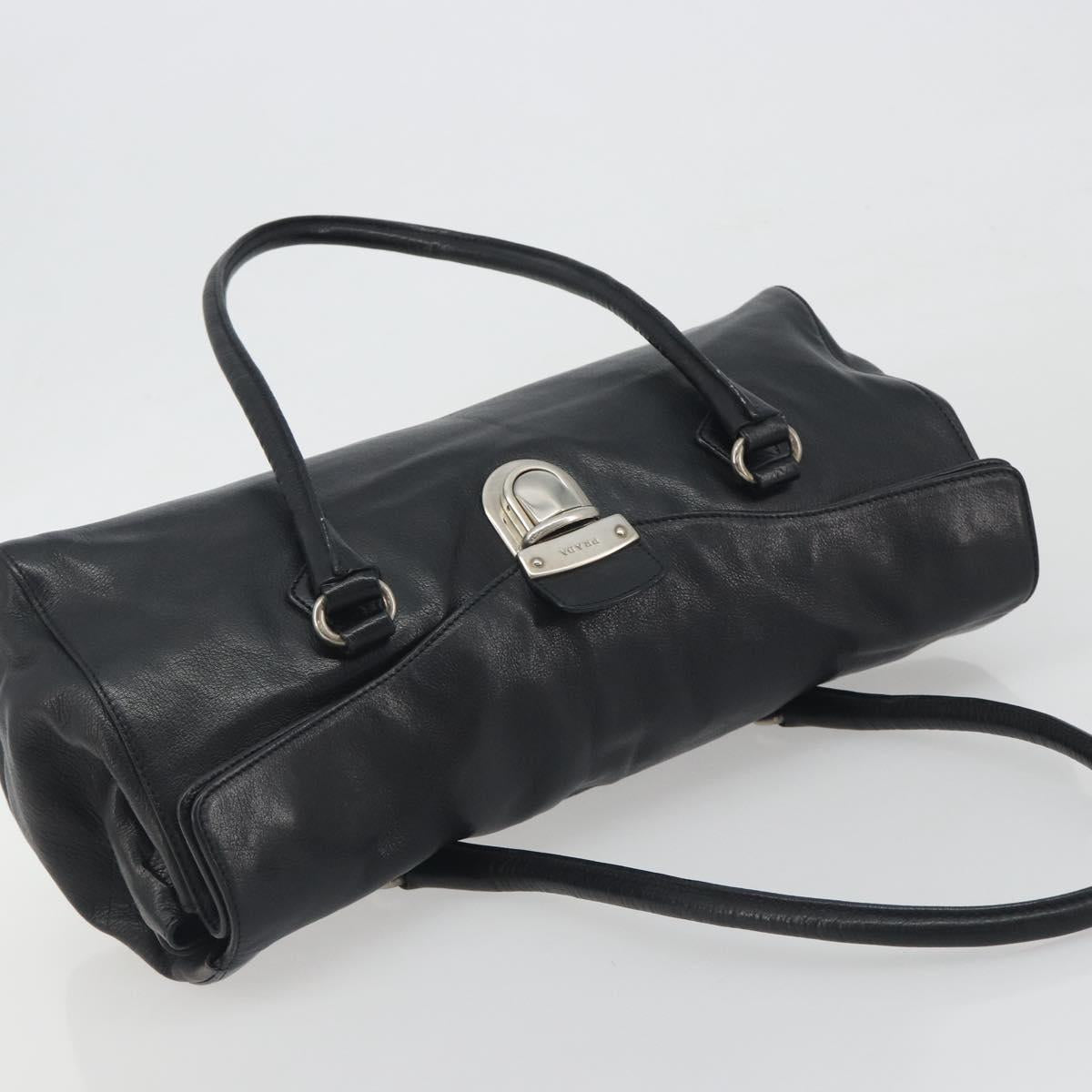 PRADA Shoulder Bag Leather Black Silver Auth 195224V