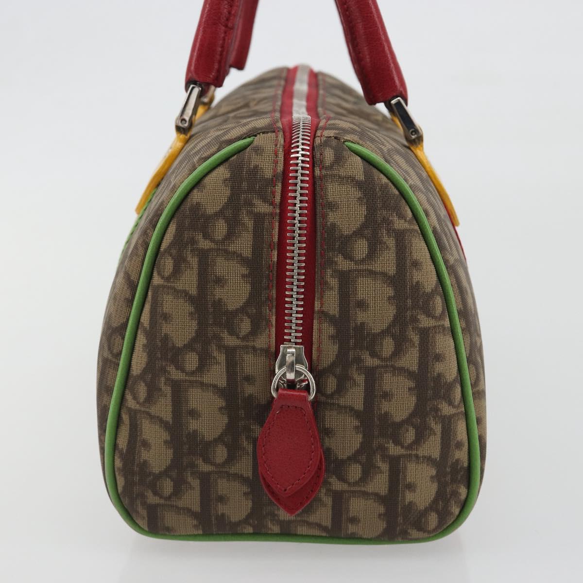 Christian Dior Trotter Boston Bag PVC Leather Brown Silver Auth 195225V