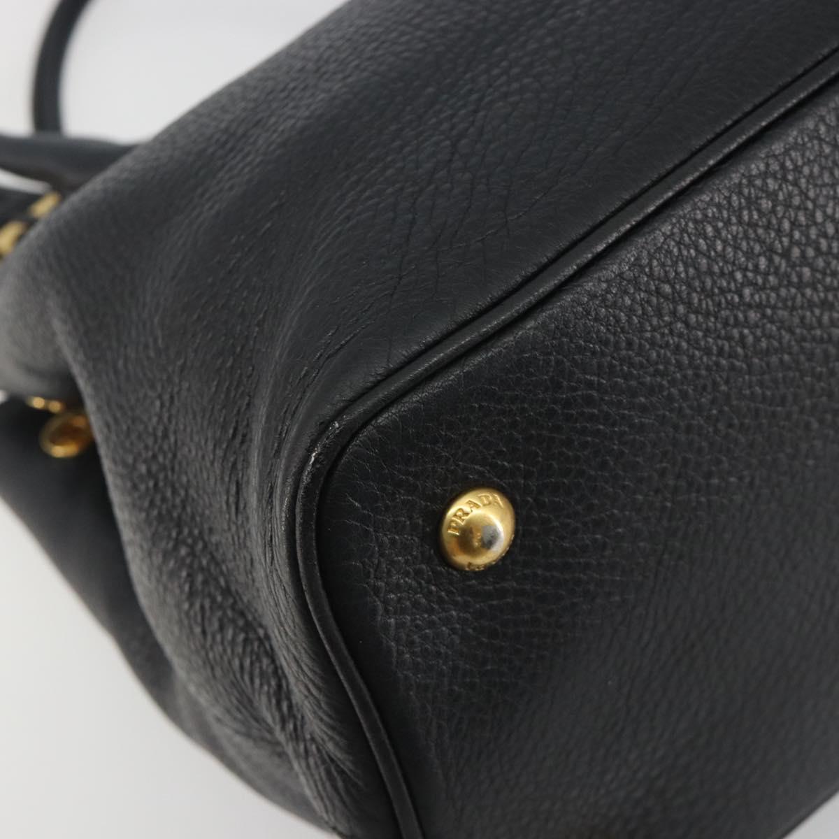 PRADA Hand Bag Vittero Dino Leather 2way Black Gold Auth 195226A