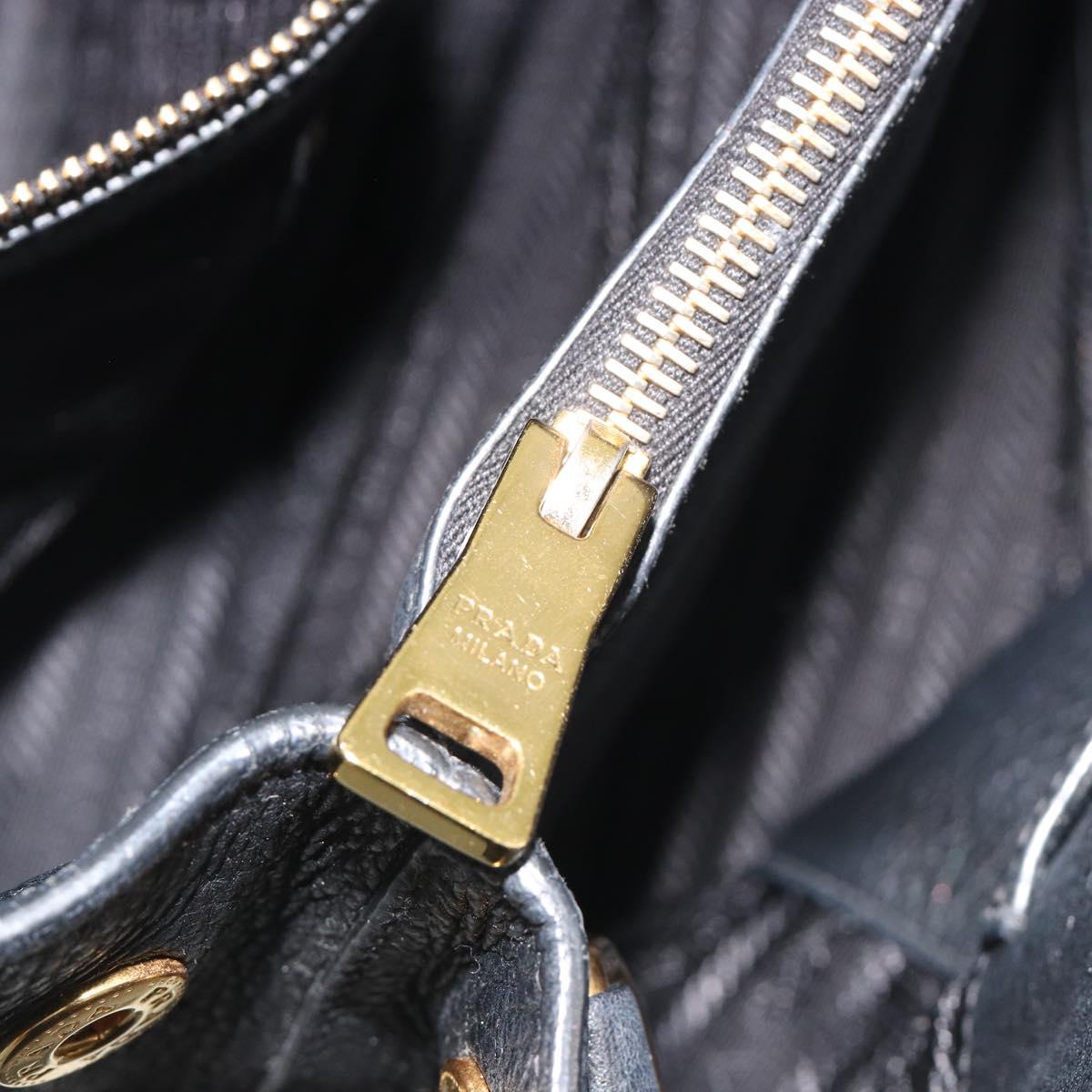 PRADA Hand Bag Vittero Dino Leather 2way Black Gold Auth 195226A