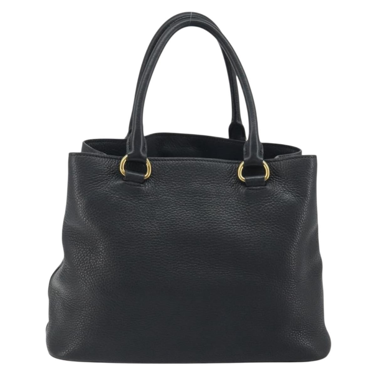 PRADA Hand Bag Vittero Dino Leather 2way Black Gold Auth 195226A