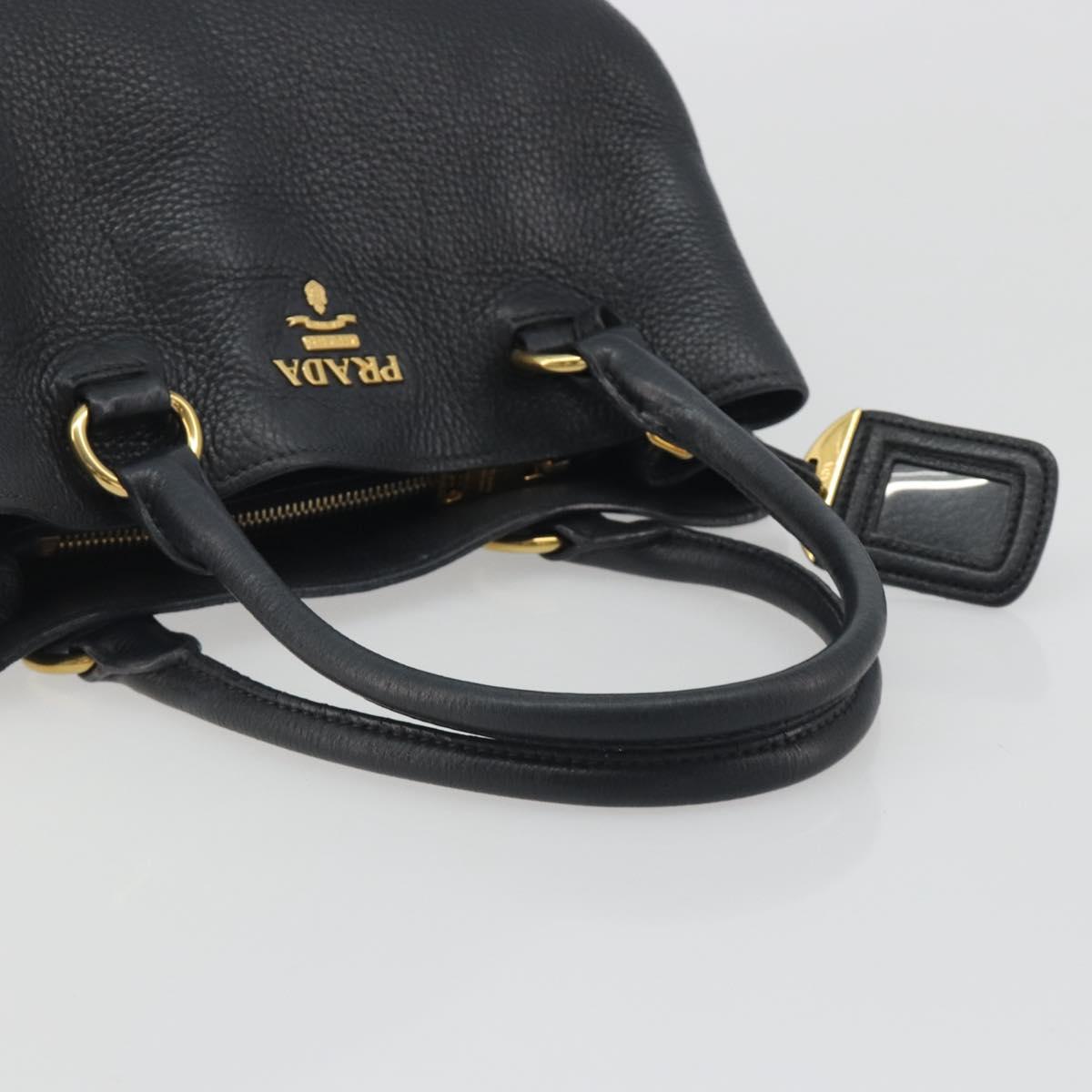 PRADA Hand Bag Vittero Dino Leather 2way Black Gold Auth 195226A
