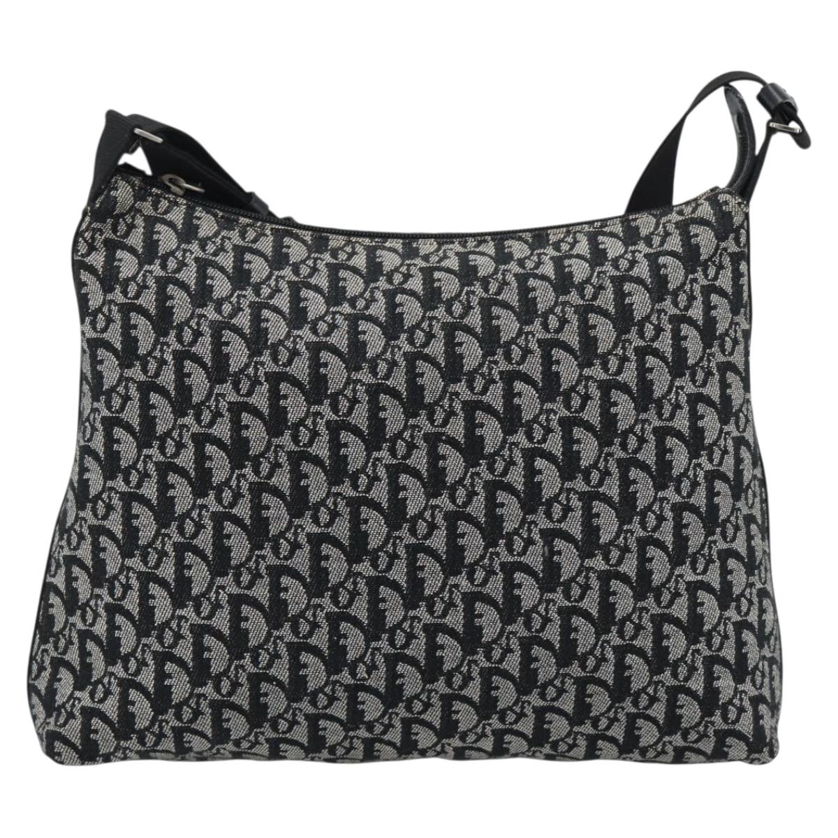 Christian Dior Trotter Canvas Shoulder Bag Black Silver Auth 195229V