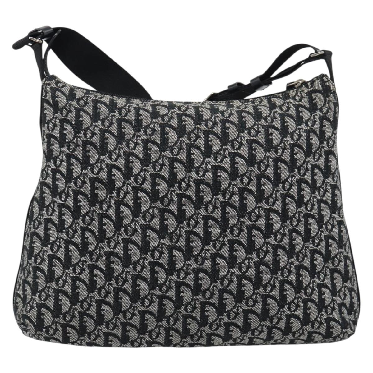 Christian Dior Trotter Canvas Shoulder Bag Black Silver Auth 195229V