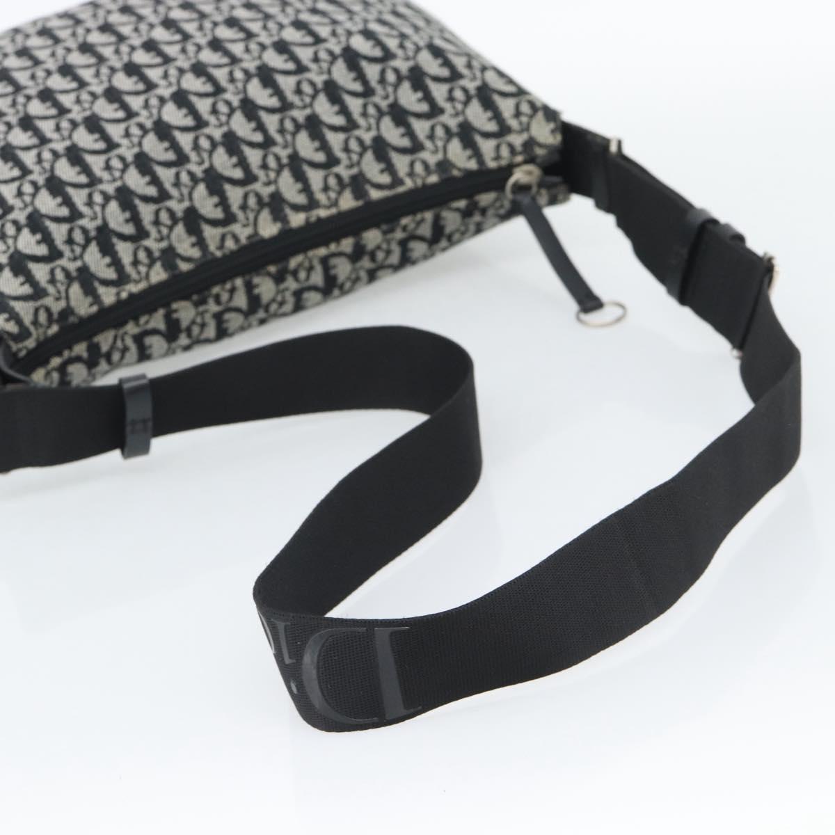 Christian Dior Trotter Canvas Shoulder Bag Black Silver Auth 195229V