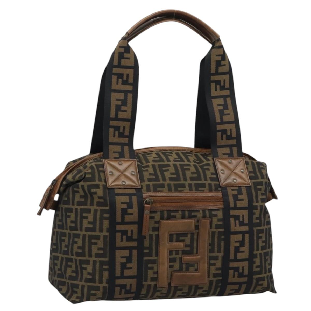 FENDI Zucca Canvas Tote Bag Brown Black Auth 195234A