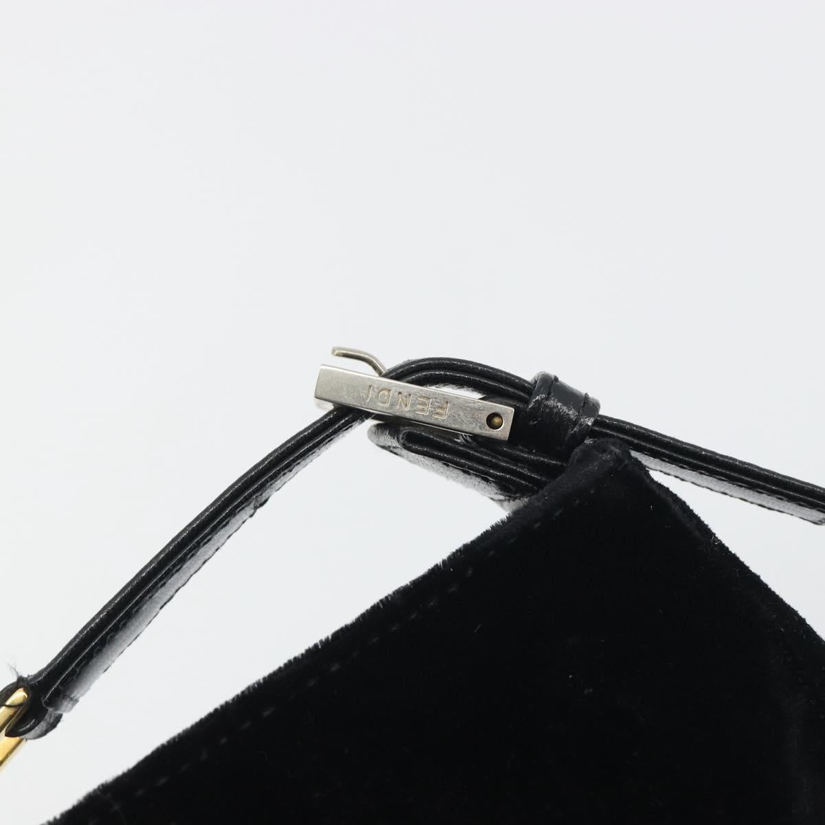 FENDI Chain Shoulder Bag Velor Black Auth 195236A