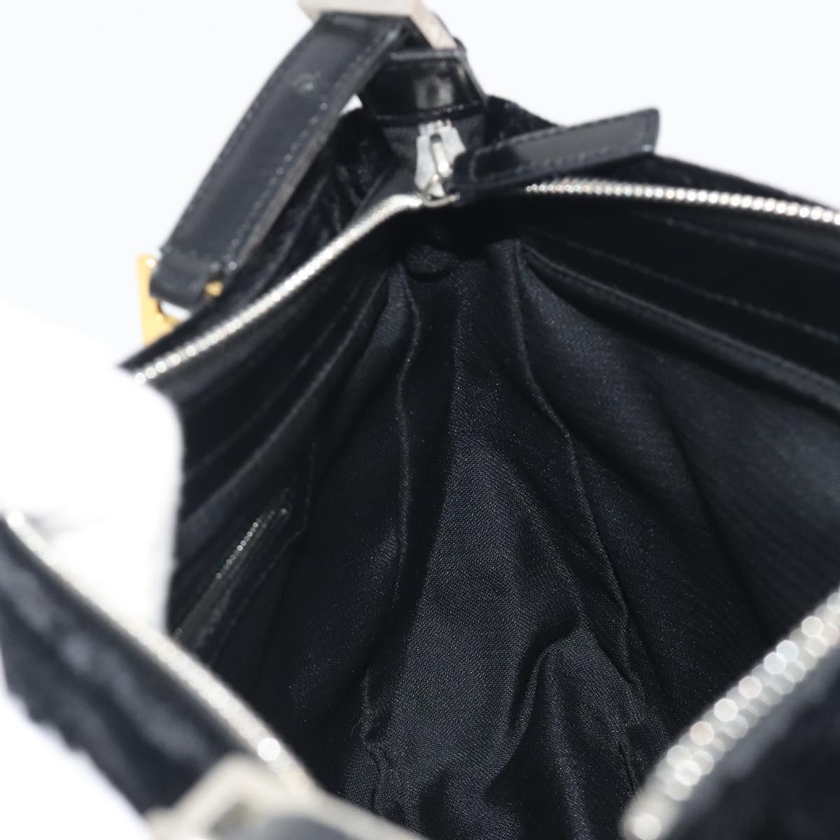 FENDI Chain Shoulder Bag Velor Black Auth 195236A