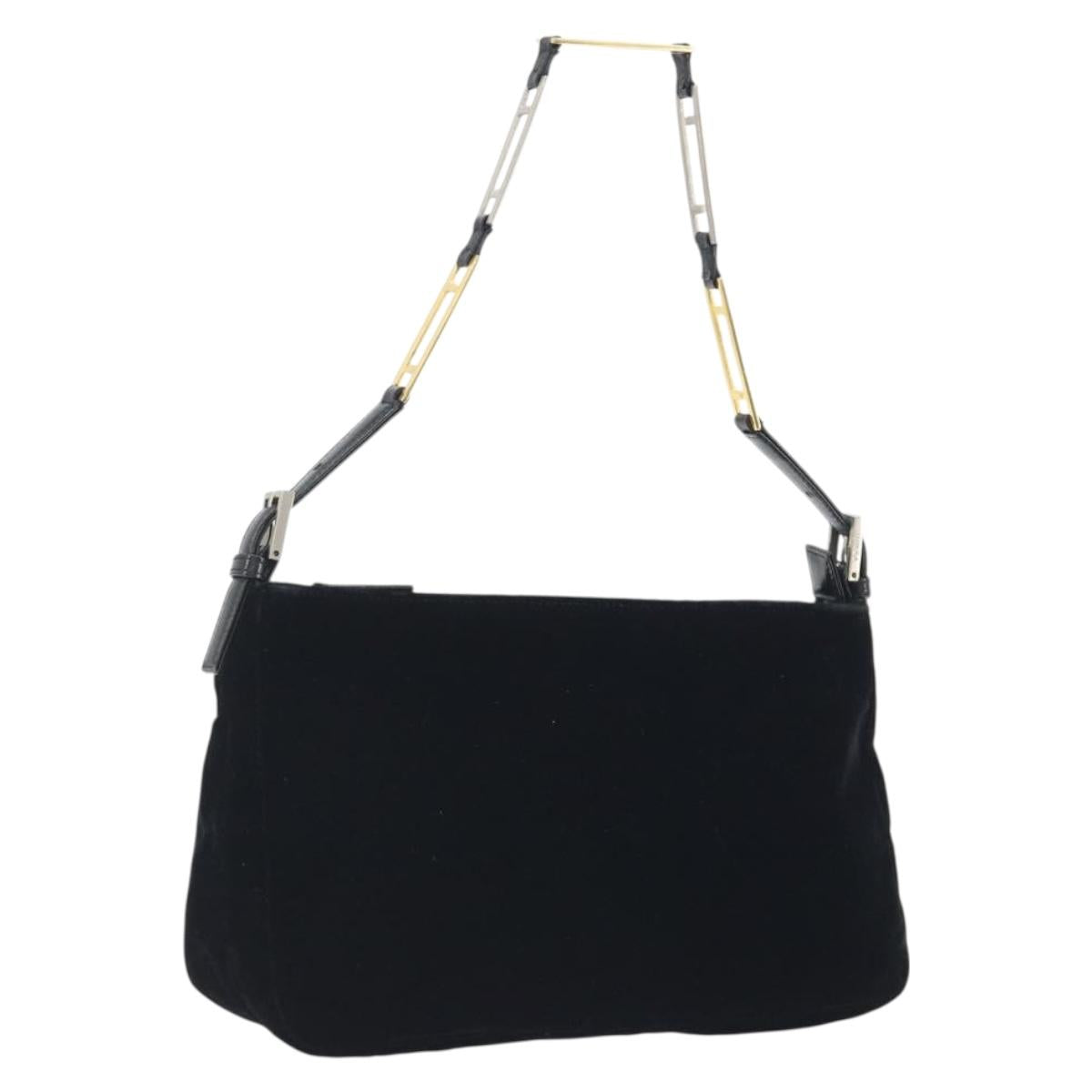 FENDI Chain Shoulder Bag Velor Black Auth 195236A