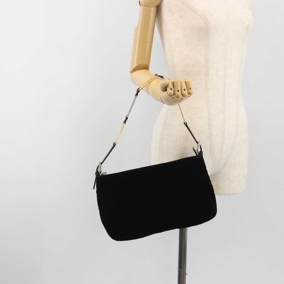 FENDI Chain Shoulder Bag Velor Black Auth 195236A
