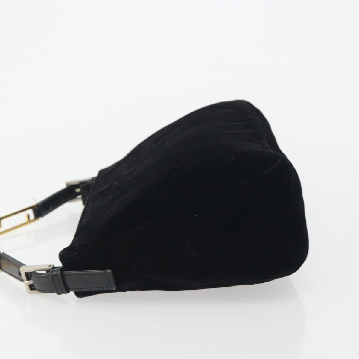 FENDI Chain Shoulder Bag Velor Black Auth 195236A
