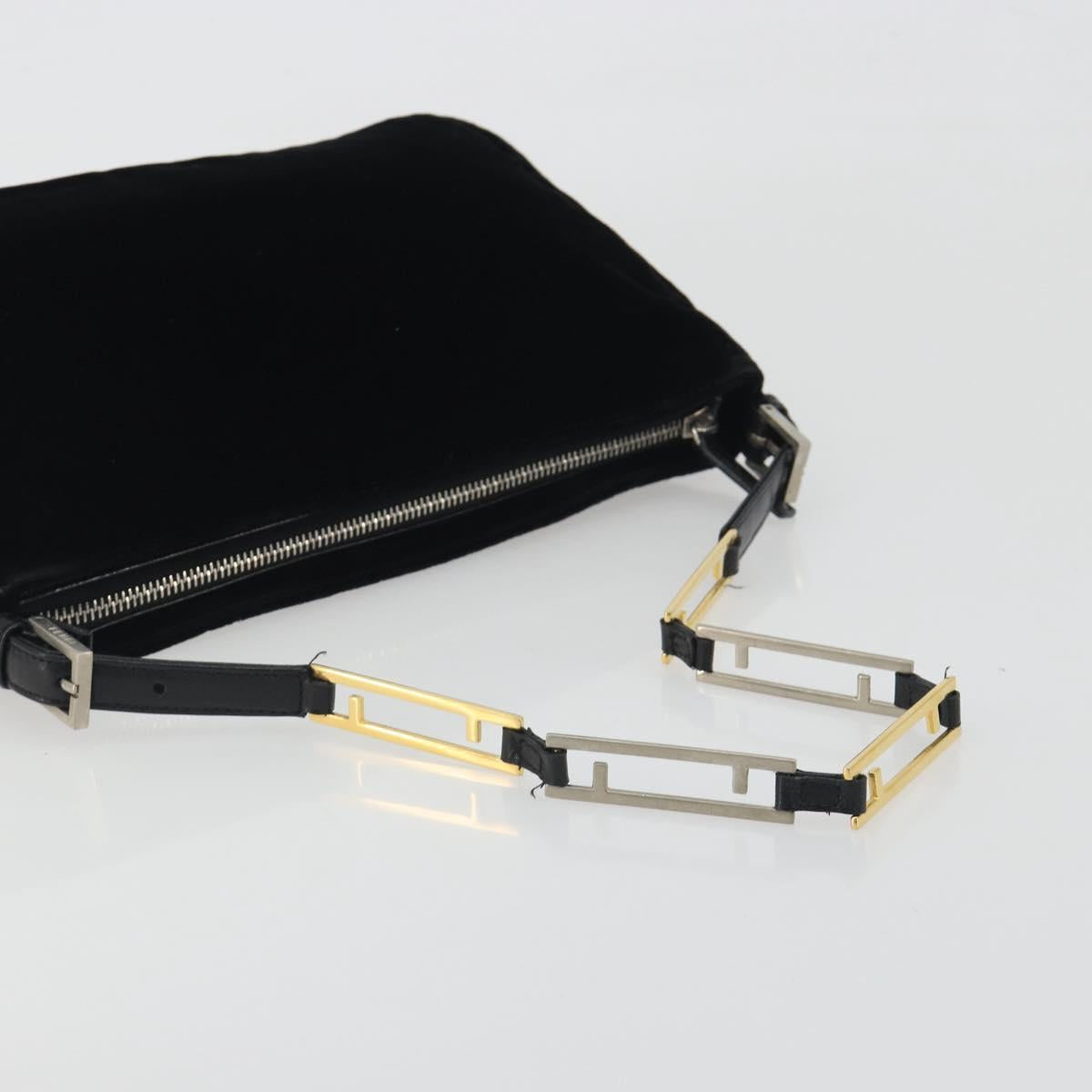 FENDI Chain Shoulder Bag Velor Black Auth 195236A