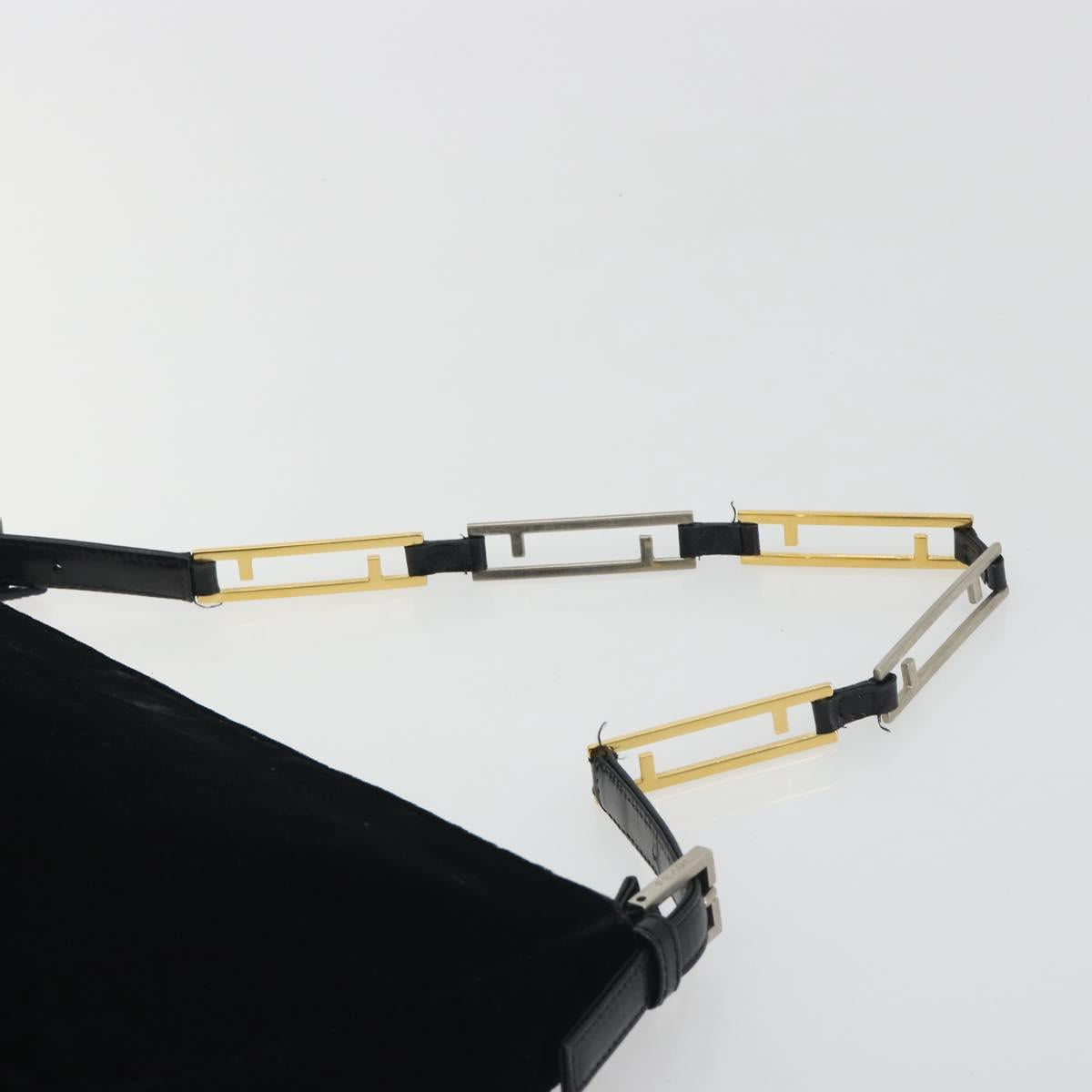 FENDI Chain Shoulder Bag Velor Black Auth 195236A
