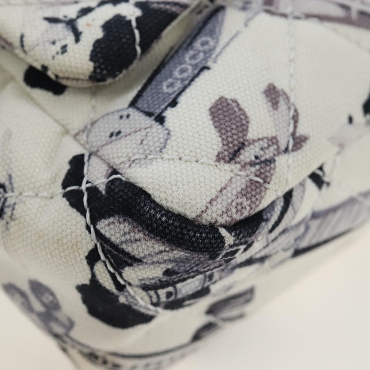CHANEL Matelasse 25 Airline Shoulder Bag Canvas White Silver CC Auth 195237SAM