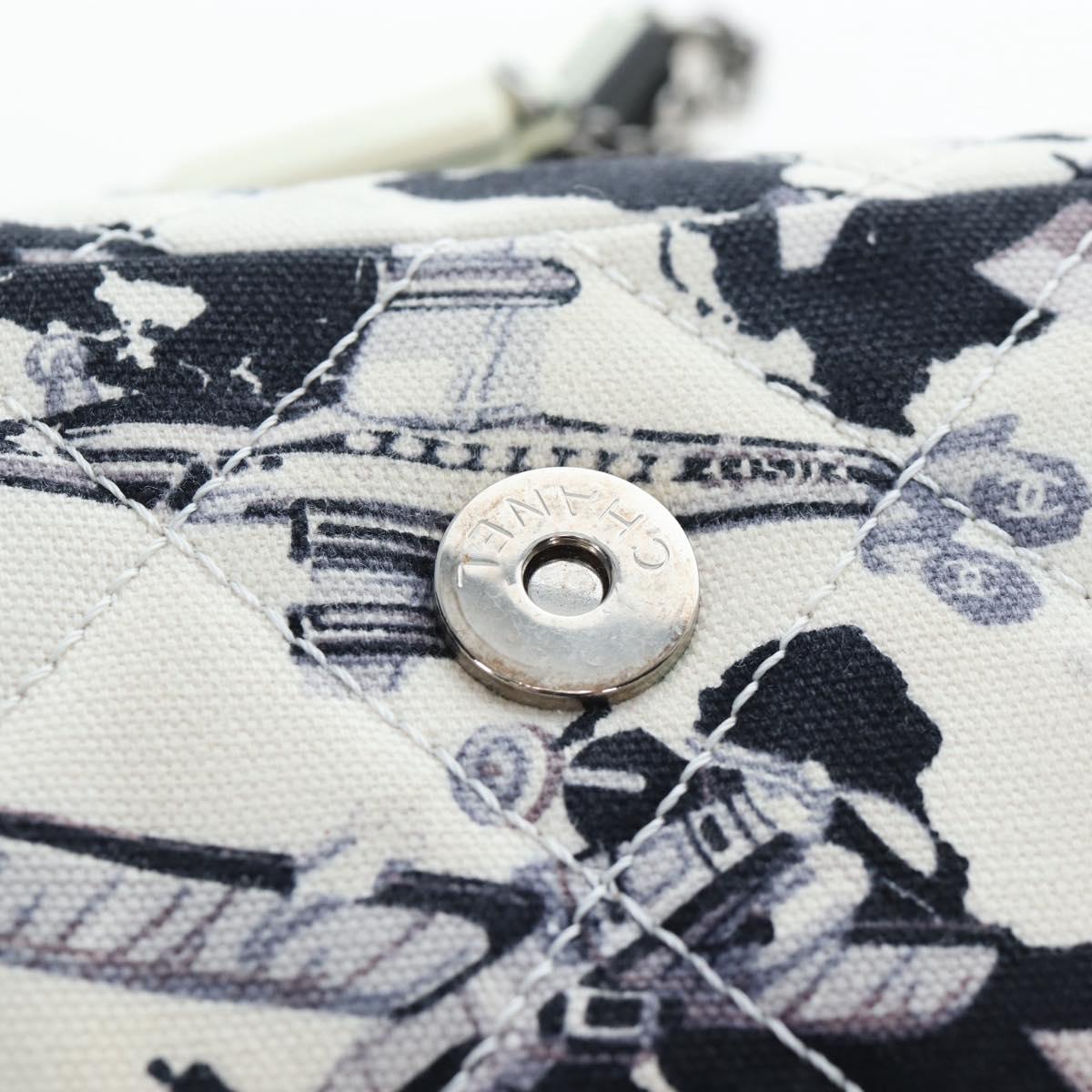 CHANEL Matelasse 25 Airline Shoulder Bag Canvas White Silver CC Auth 195237SAM