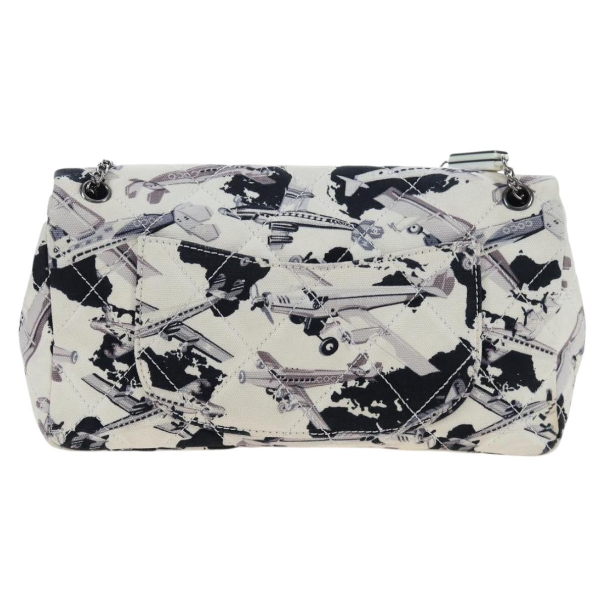 CHANEL Matelasse 25 Airline Shoulder Bag Canvas White Silver CC Auth 195237SAM