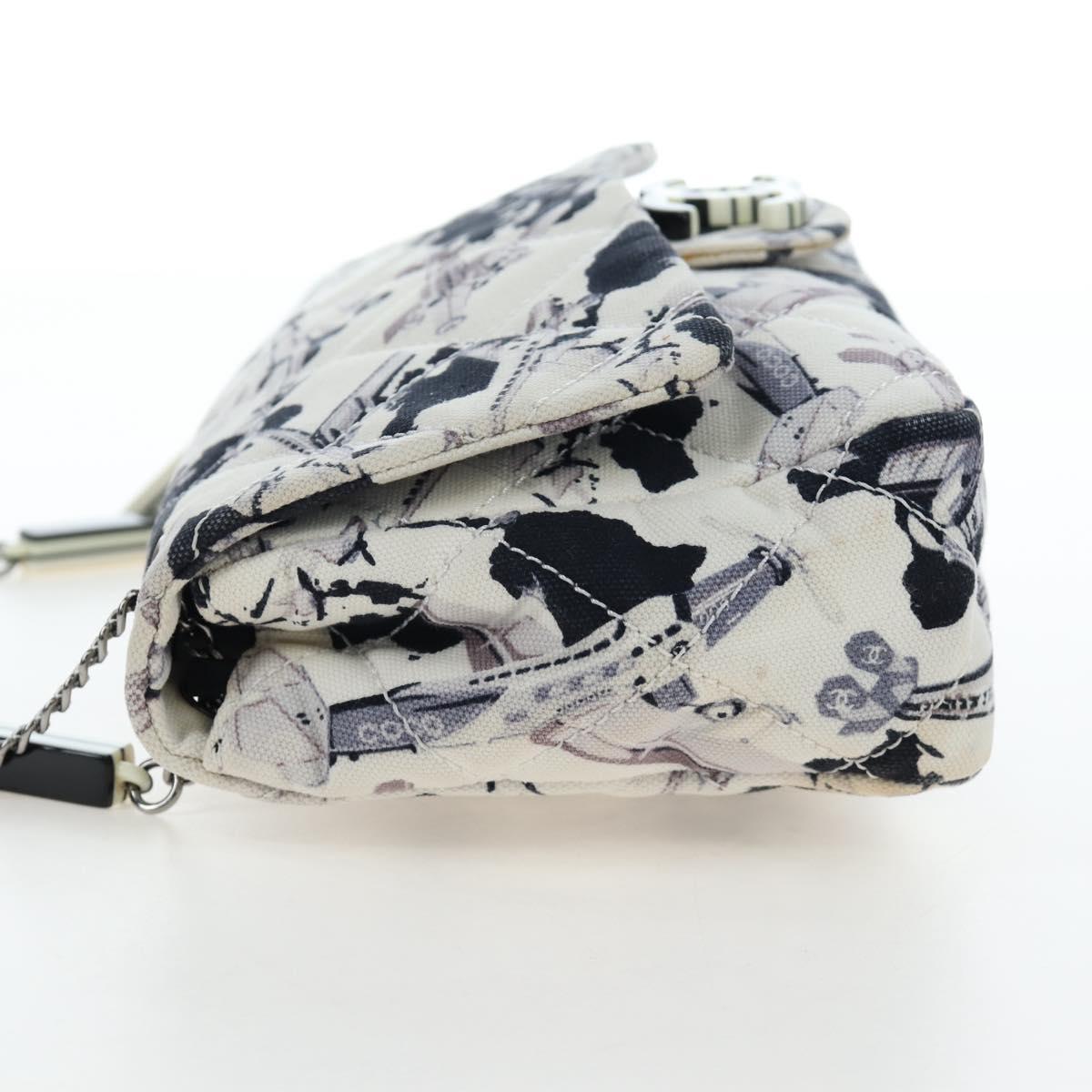 CHANEL Matelasse 25 Airline Shoulder Bag Canvas White Silver CC Auth 195237SAM