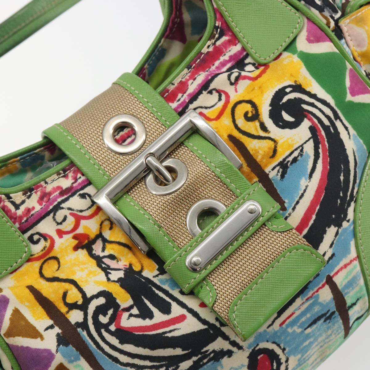 PRADA Hand Bag Nylon Green Silver Auth 195238A