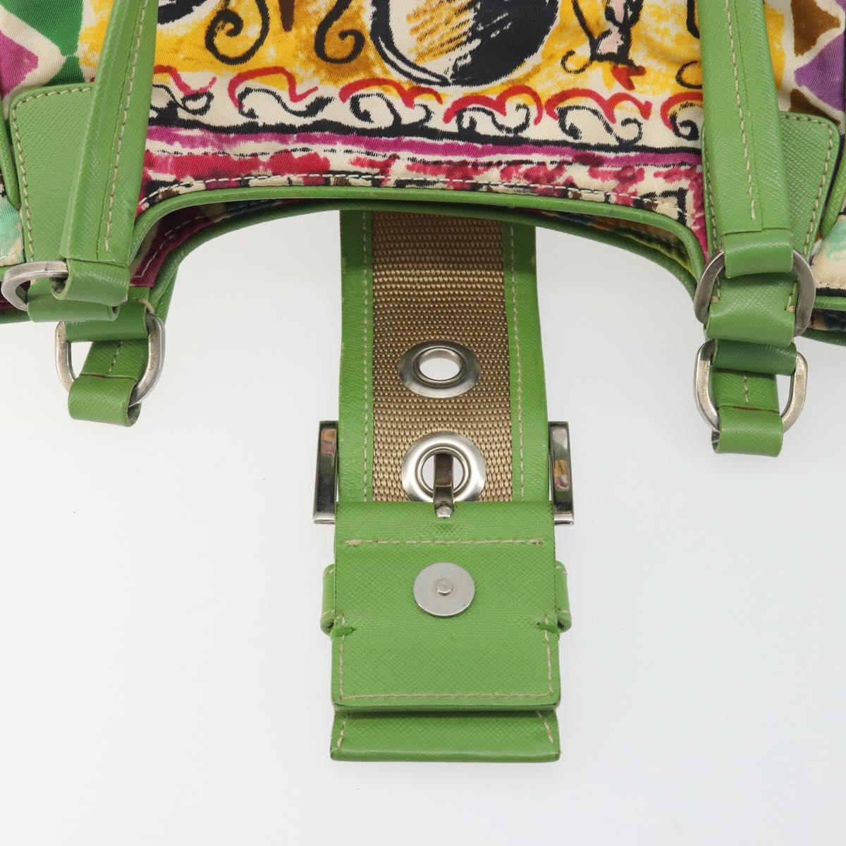PRADA Hand Bag Nylon Green Silver Auth 195238A