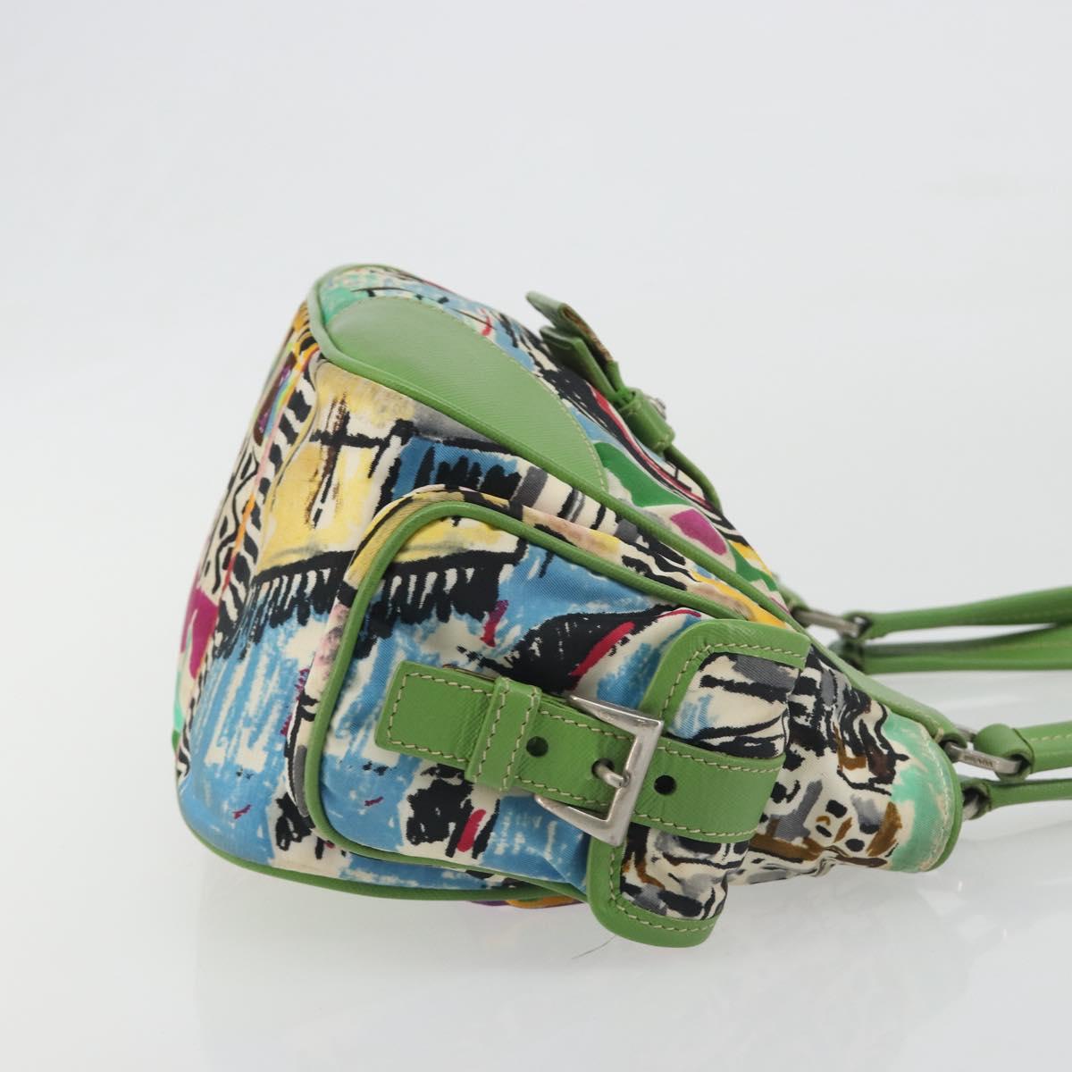 PRADA Hand Bag Nylon Green Silver Auth 195238A