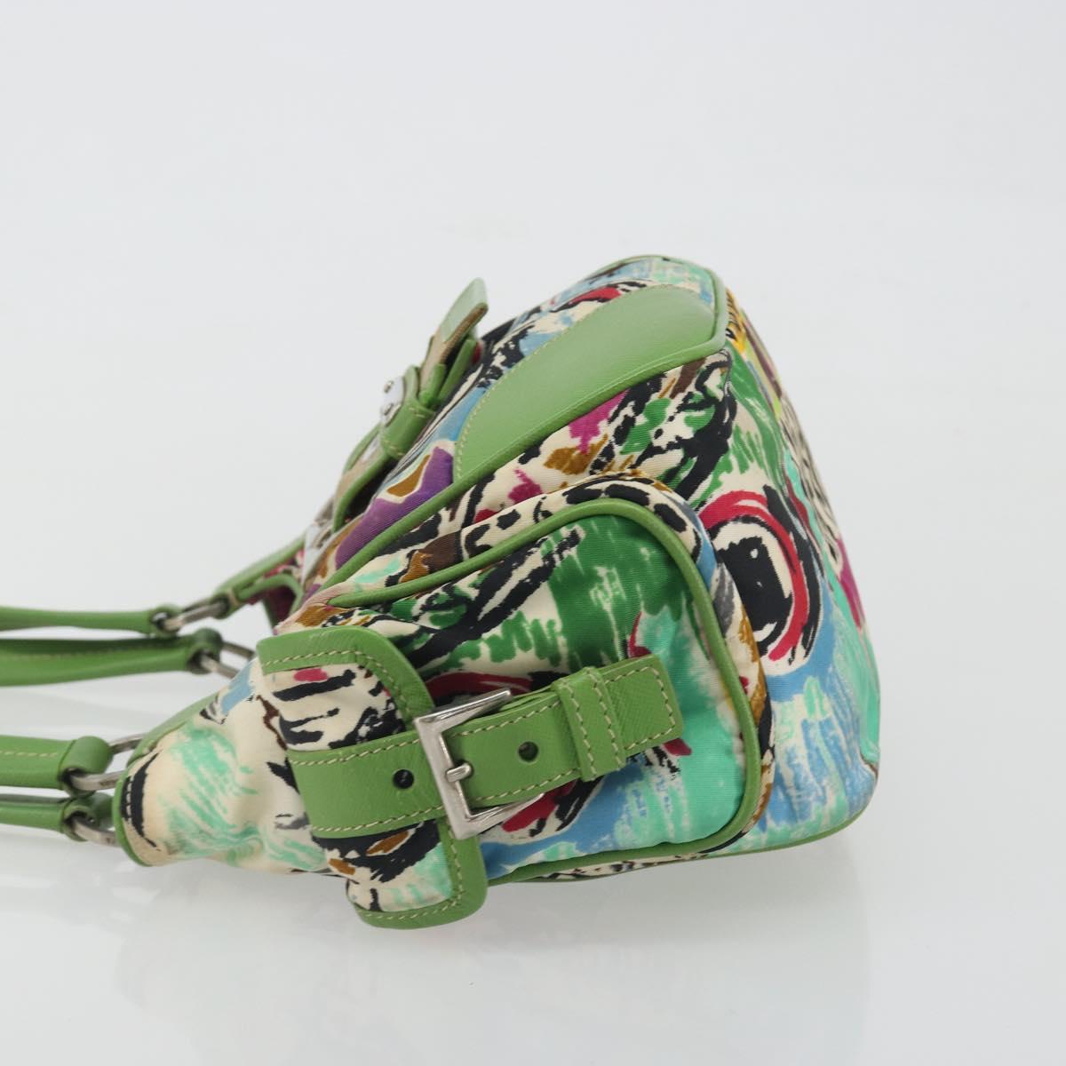 PRADA Hand Bag Nylon Green Silver Auth 195238A