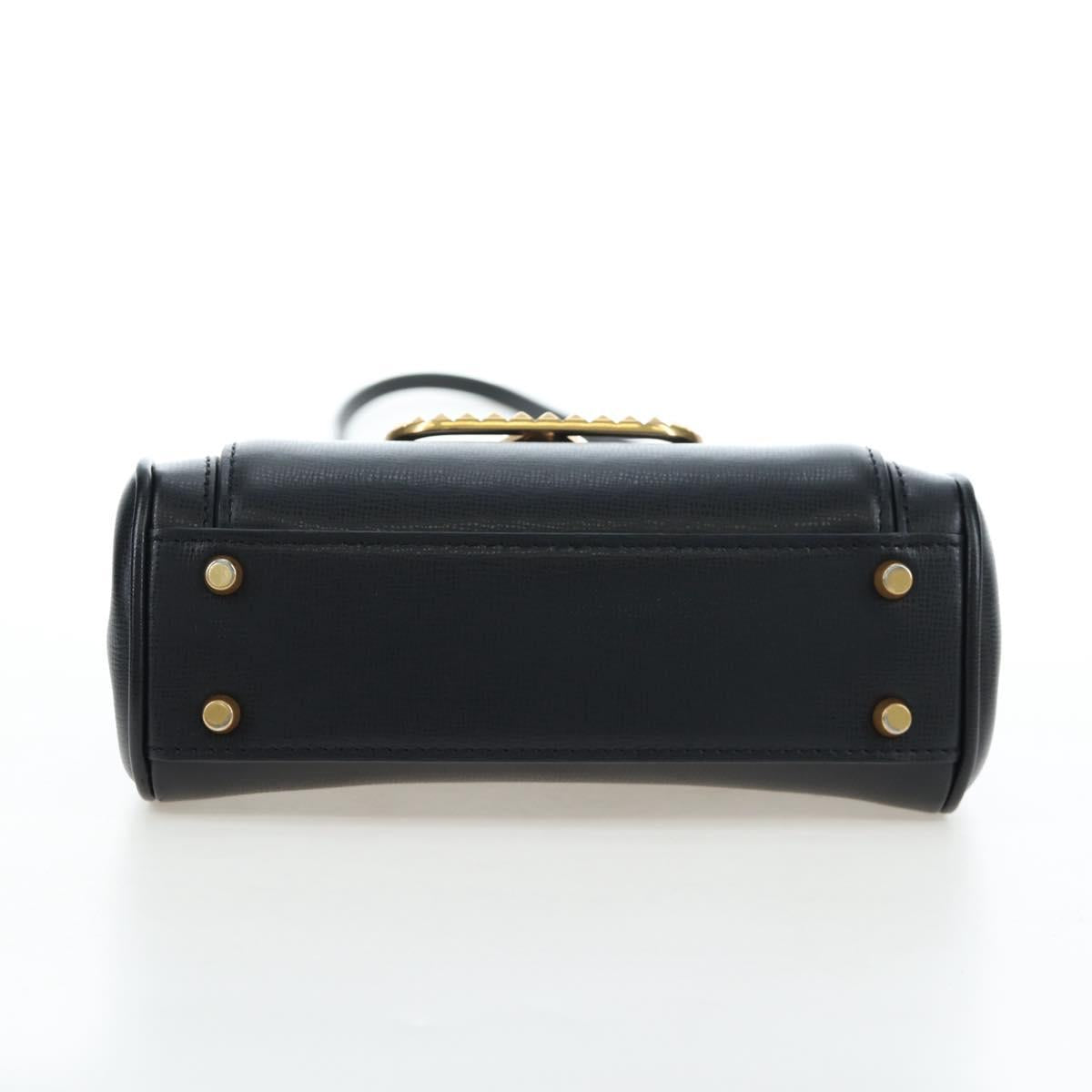 VALENTINO Rock Studs Hand Bag Leather 2way Black Gold Auth 195239M