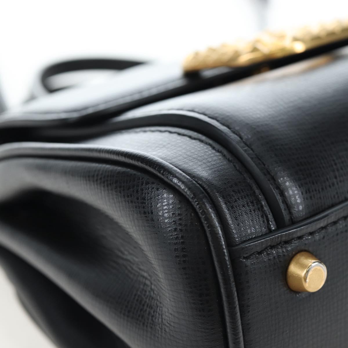 VALENTINO Rock Studs Hand Bag Leather 2way Black Gold Auth 195239M
