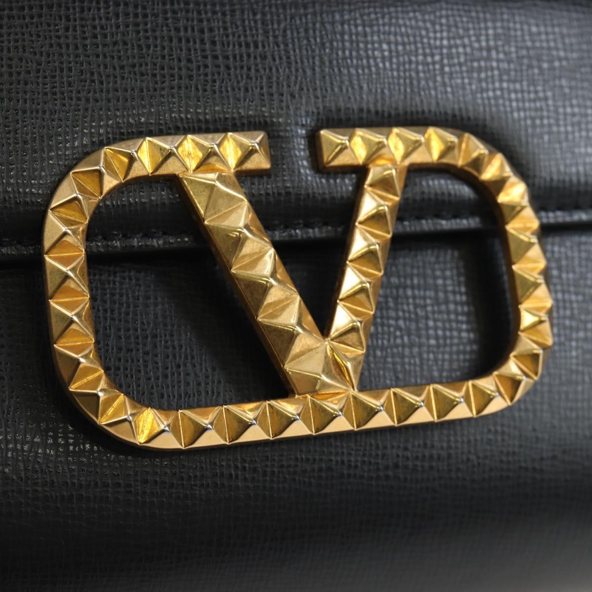 VALENTINO Rock Studs Hand Bag Leather 2way Black Gold Auth 195239M