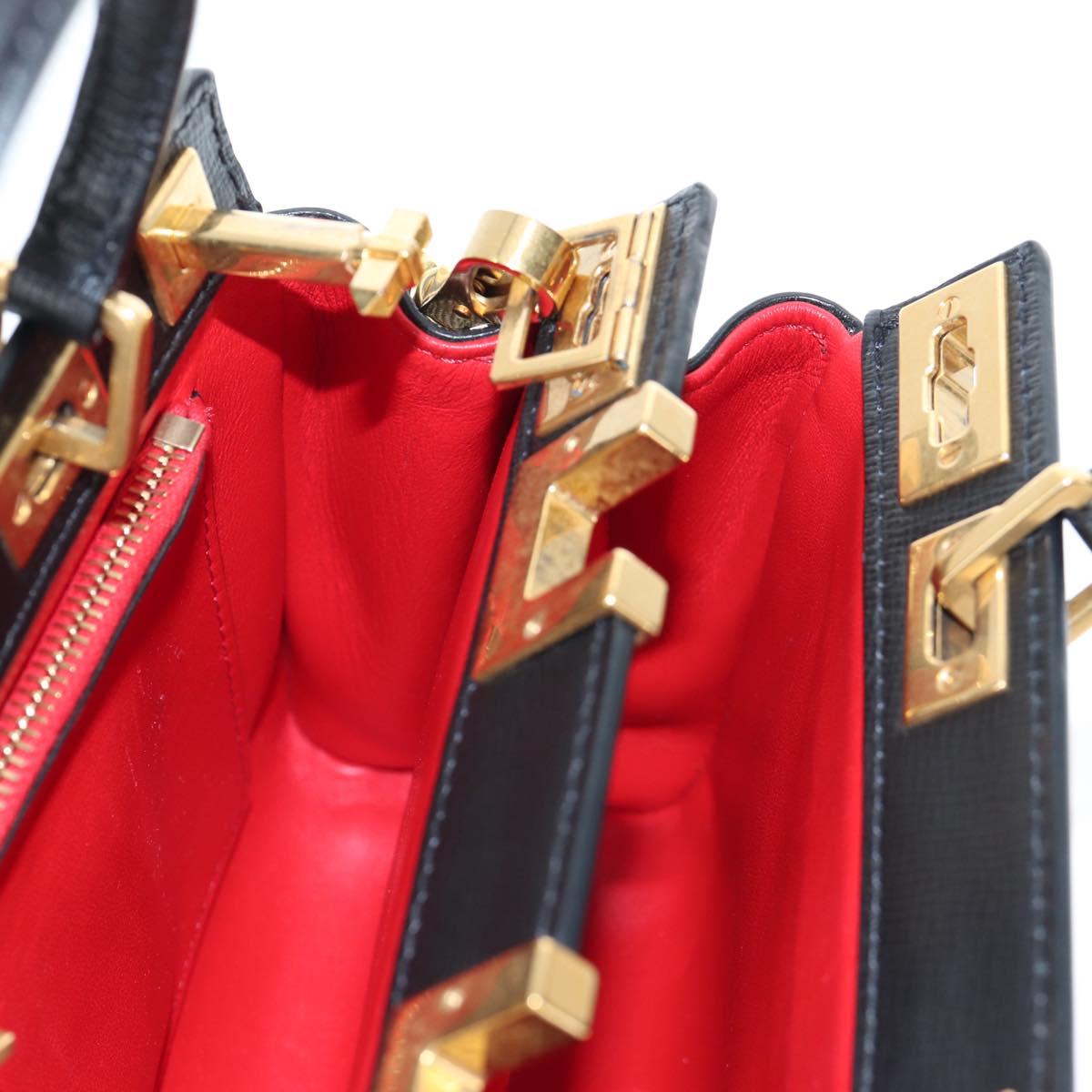 VALENTINO Rock Studs Hand Bag Leather 2way Black Gold Auth 195239M