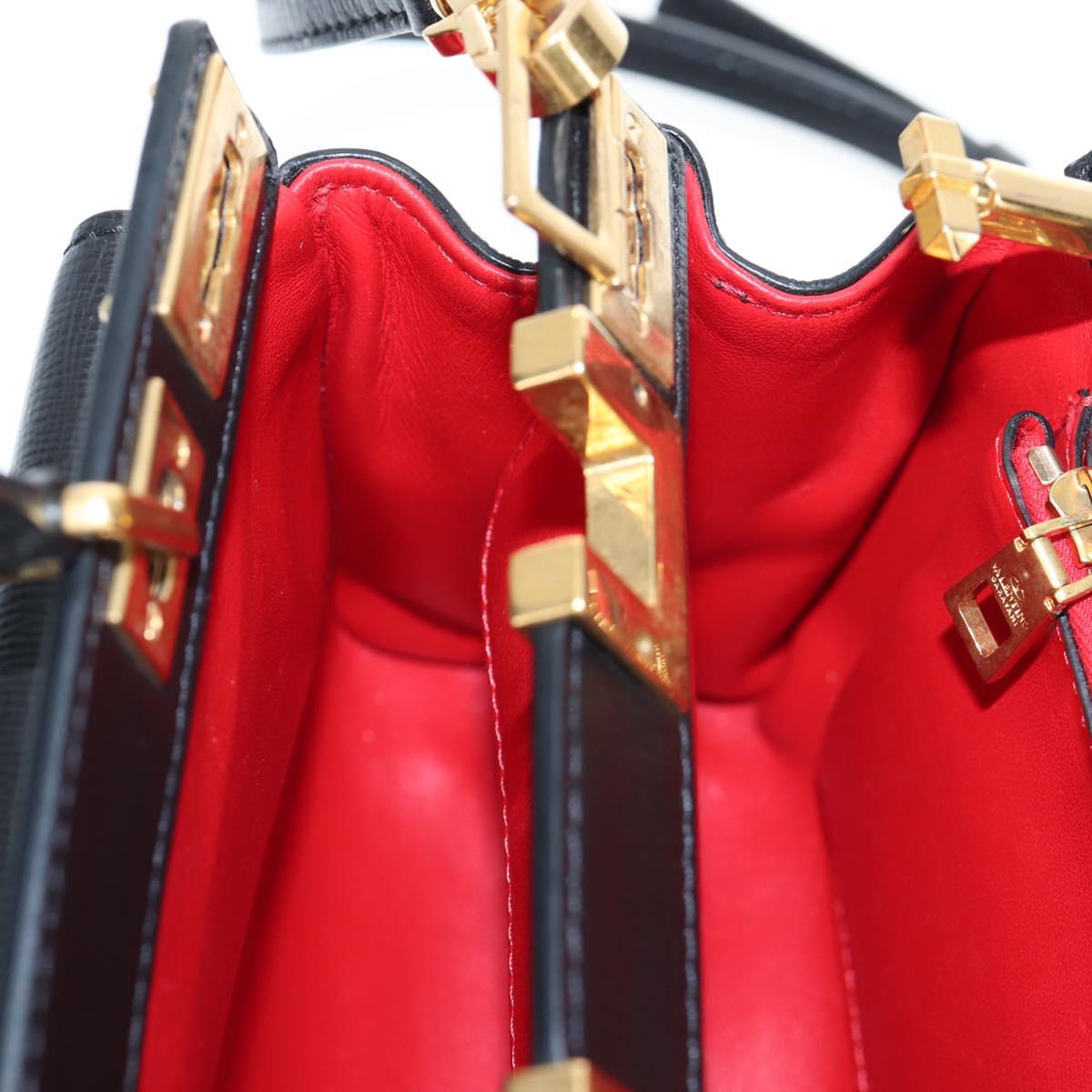 VALENTINO Rock Studs Hand Bag Leather 2way Black Gold Auth 195239M