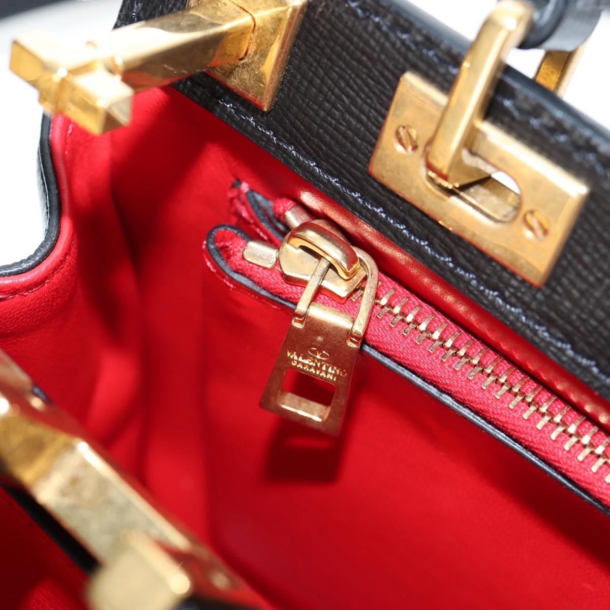 VALENTINO Rock Studs Hand Bag Leather 2way Black Gold Auth 195239M