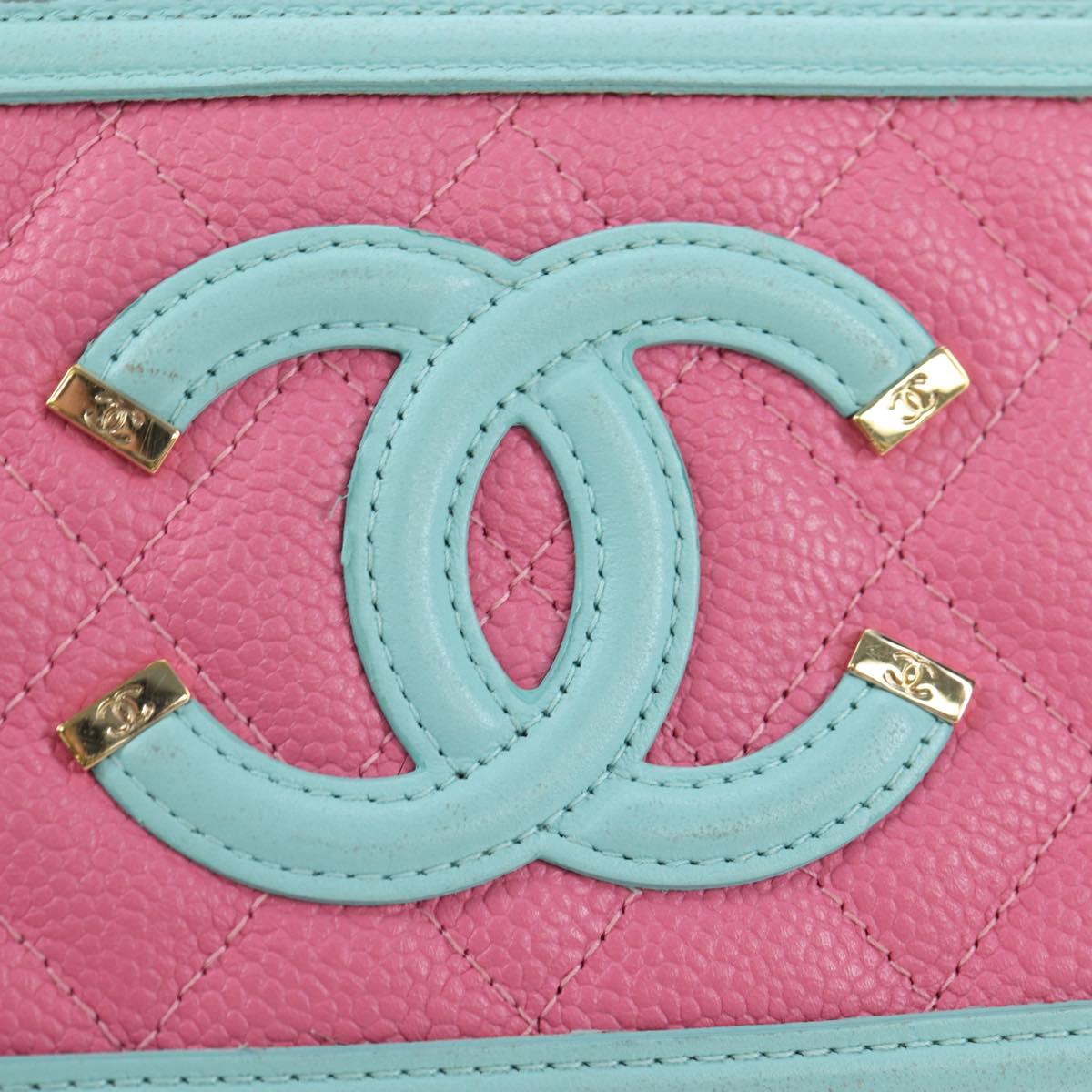 CHANEL Chain CC Filigree Matelasse Bag Caviar Skin Pink Gold CC Auth 195240M