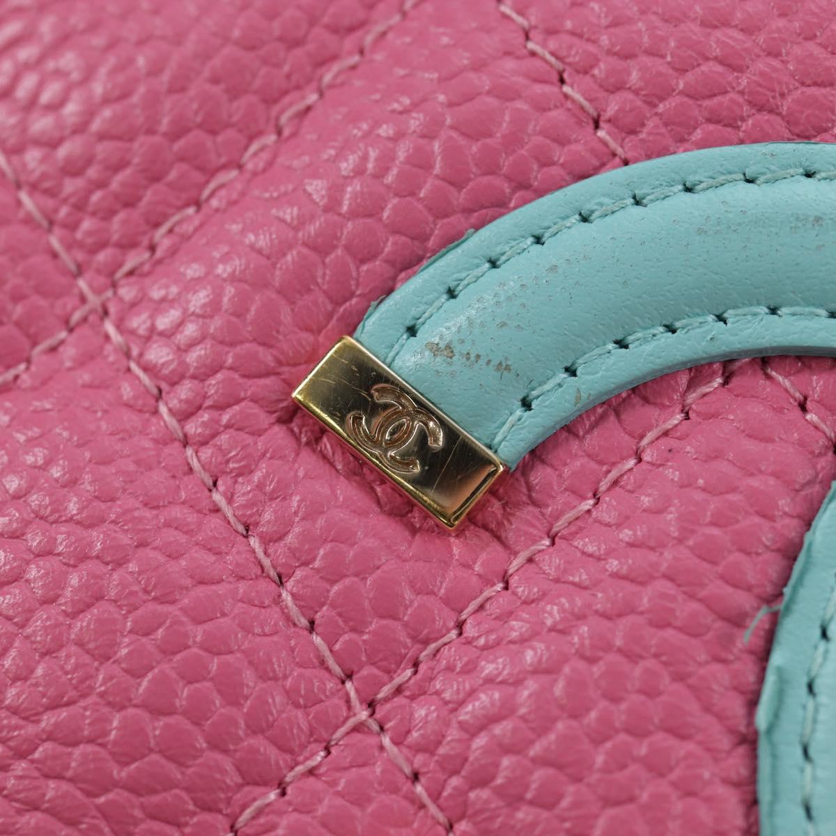 CHANEL Chain CC Filigree Matelasse Bag Caviar Skin Pink Gold CC Auth 195240M