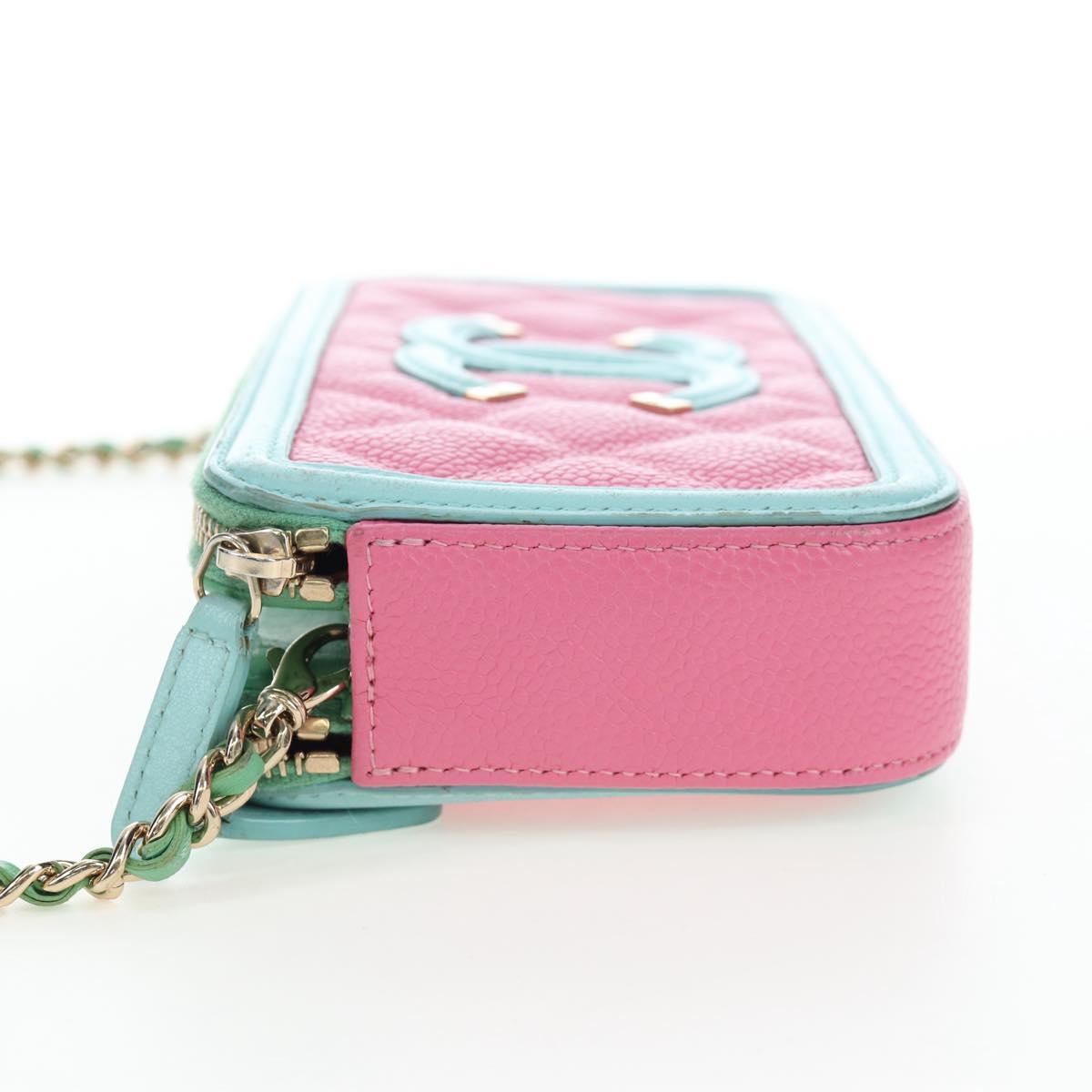 CHANEL Chain CC Filigree Matelasse Bag Caviar Skin Pink Gold CC Auth 195240M