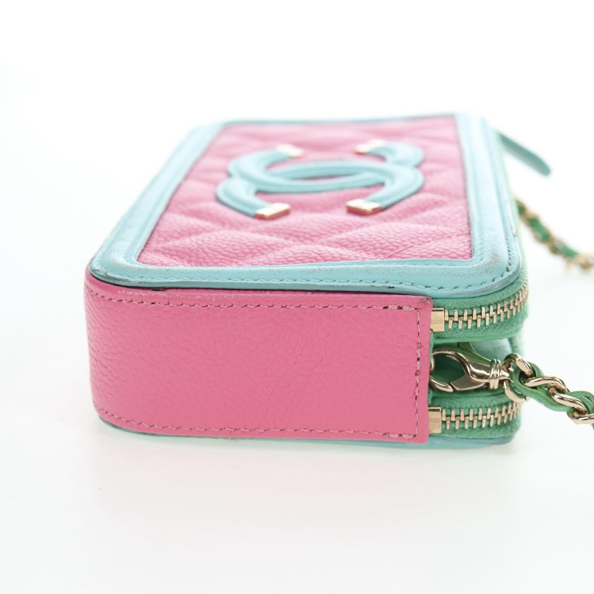 CHANEL Chain CC Filigree Matelasse Bag Caviar Skin Pink Gold CC Auth 195240M