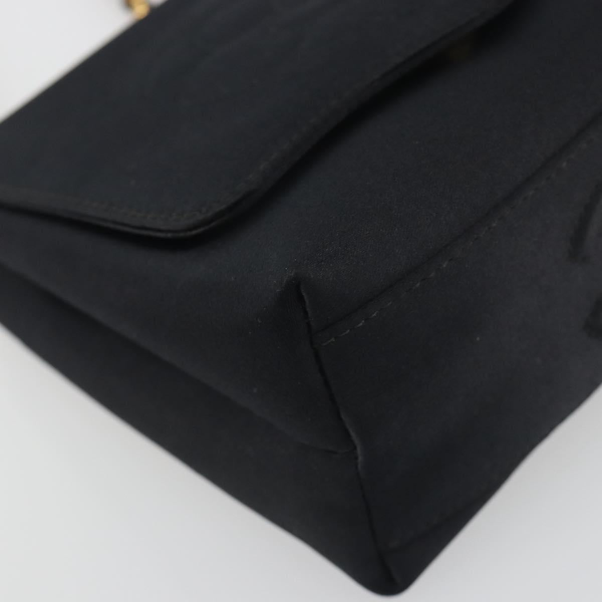 CHANEL Chain Shoulder Bag Satin Black Gold Tone CC Auth 195241V