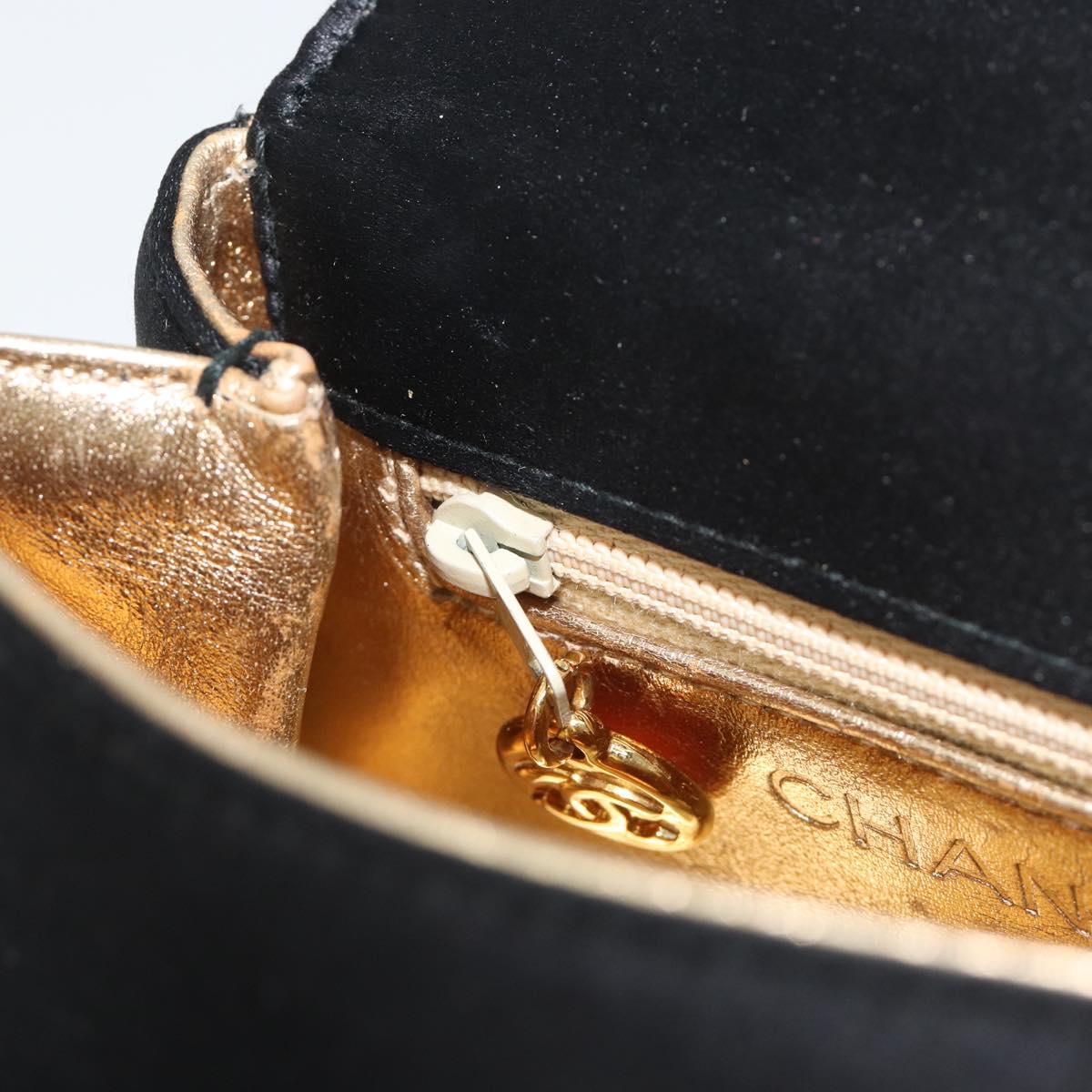 CHANEL Chain Shoulder Bag Satin Black Gold Tone CC Auth 195241V