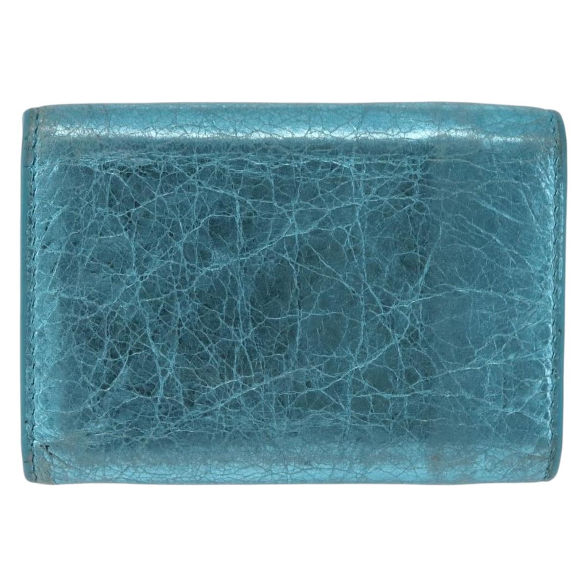 BALENCIAGA Paper Mini Wallet Leather Light Blue Silver 391446 Auth 195242A