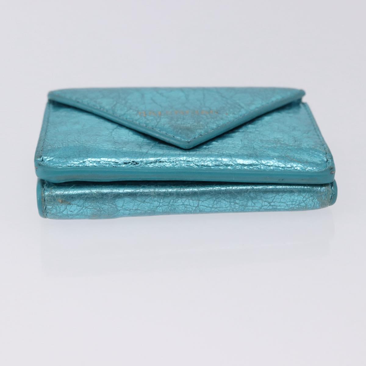 BALENCIAGA Paper Mini Wallet Leather Light Blue Silver 391446 Auth 195242A
