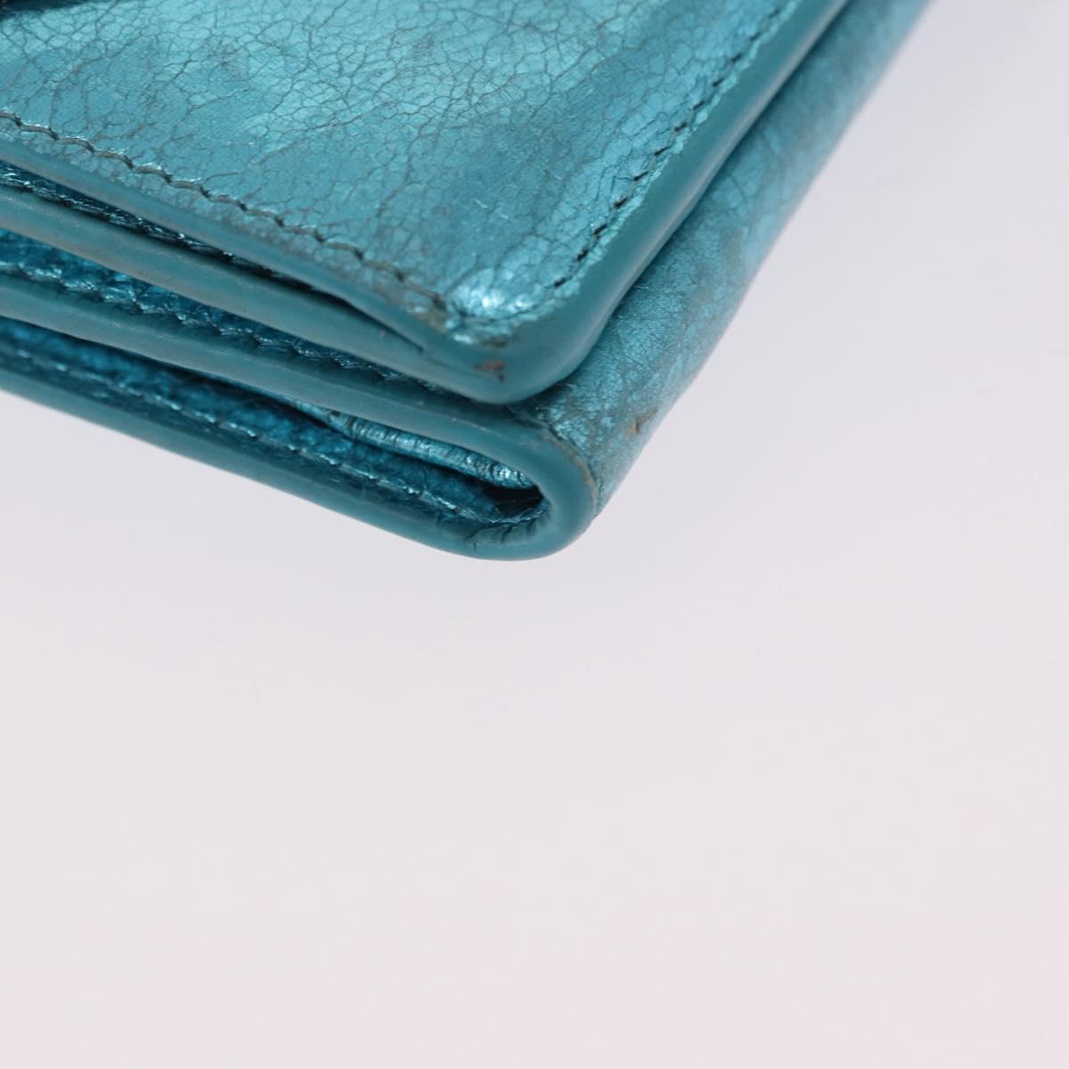 BALENCIAGA Paper Mini Wallet Leather Light Blue Silver 391446 Auth 195242A