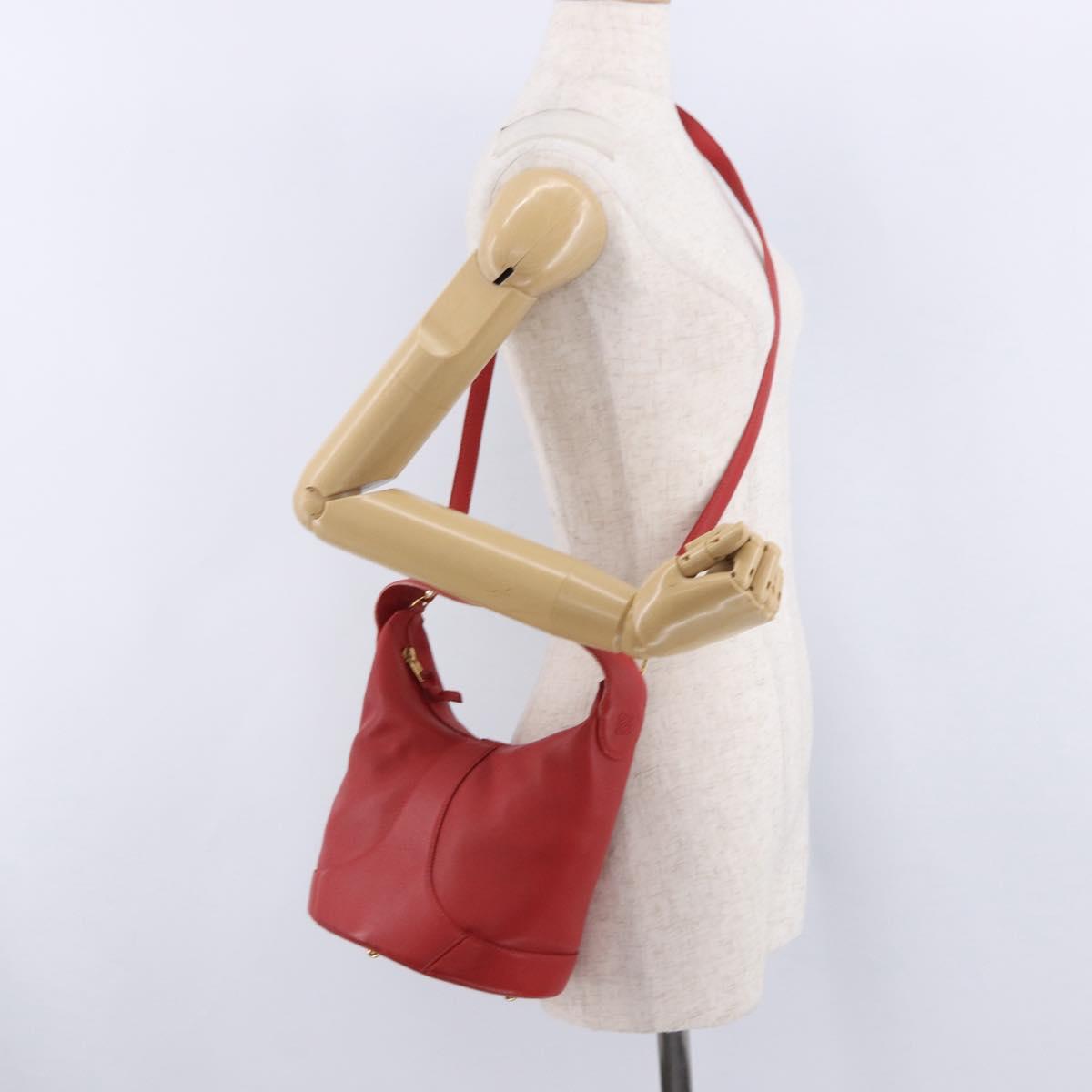LOEWE Hand Bag Leather 2way Red Gold Auth 195246A