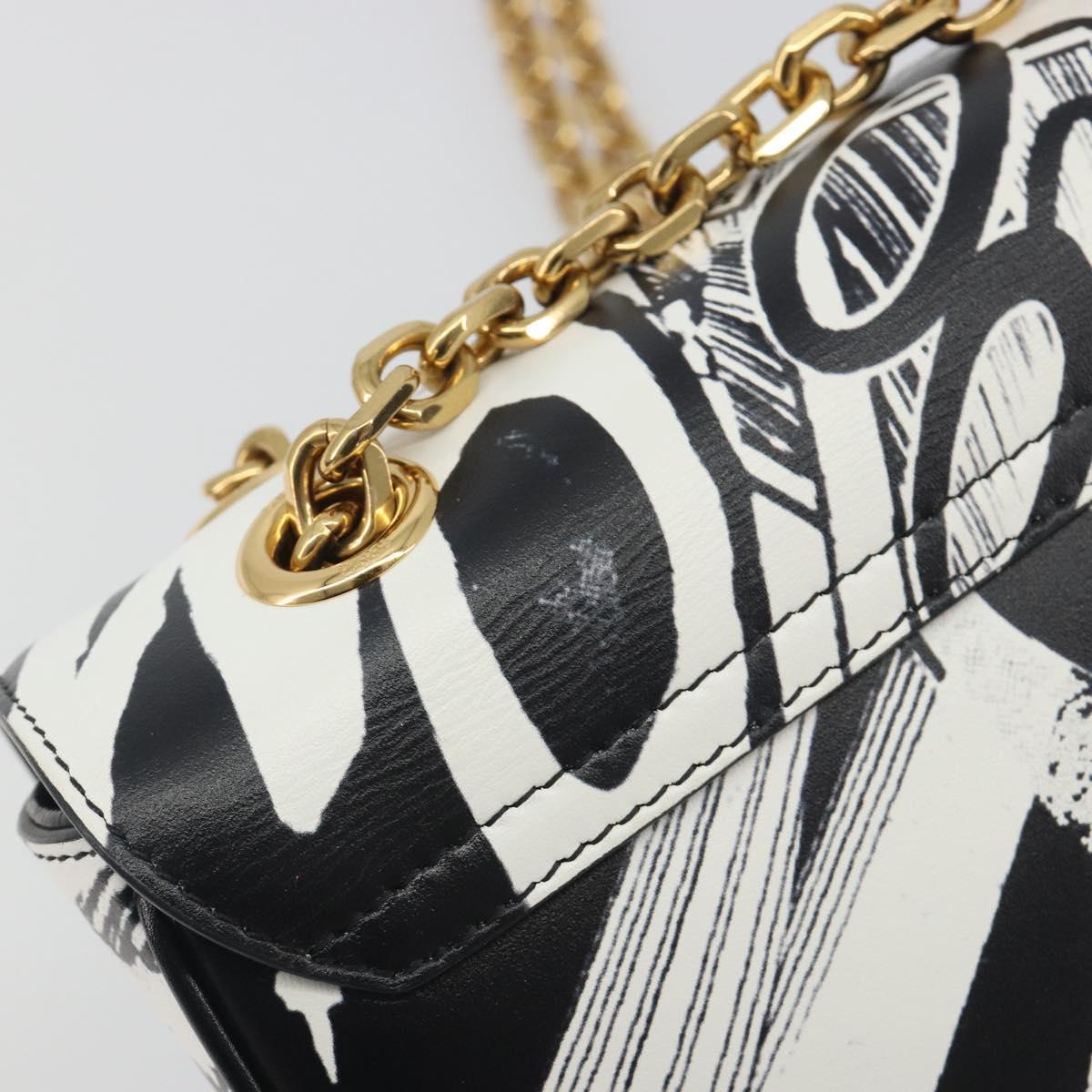 CELINE Christian Marclay Chain Shoulder Bag Leather White Gold Tone Auth 195249M